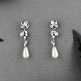 Dainty Teardrop Pearl Drop CZ Earrings - Earrings - Cassandra Lynne