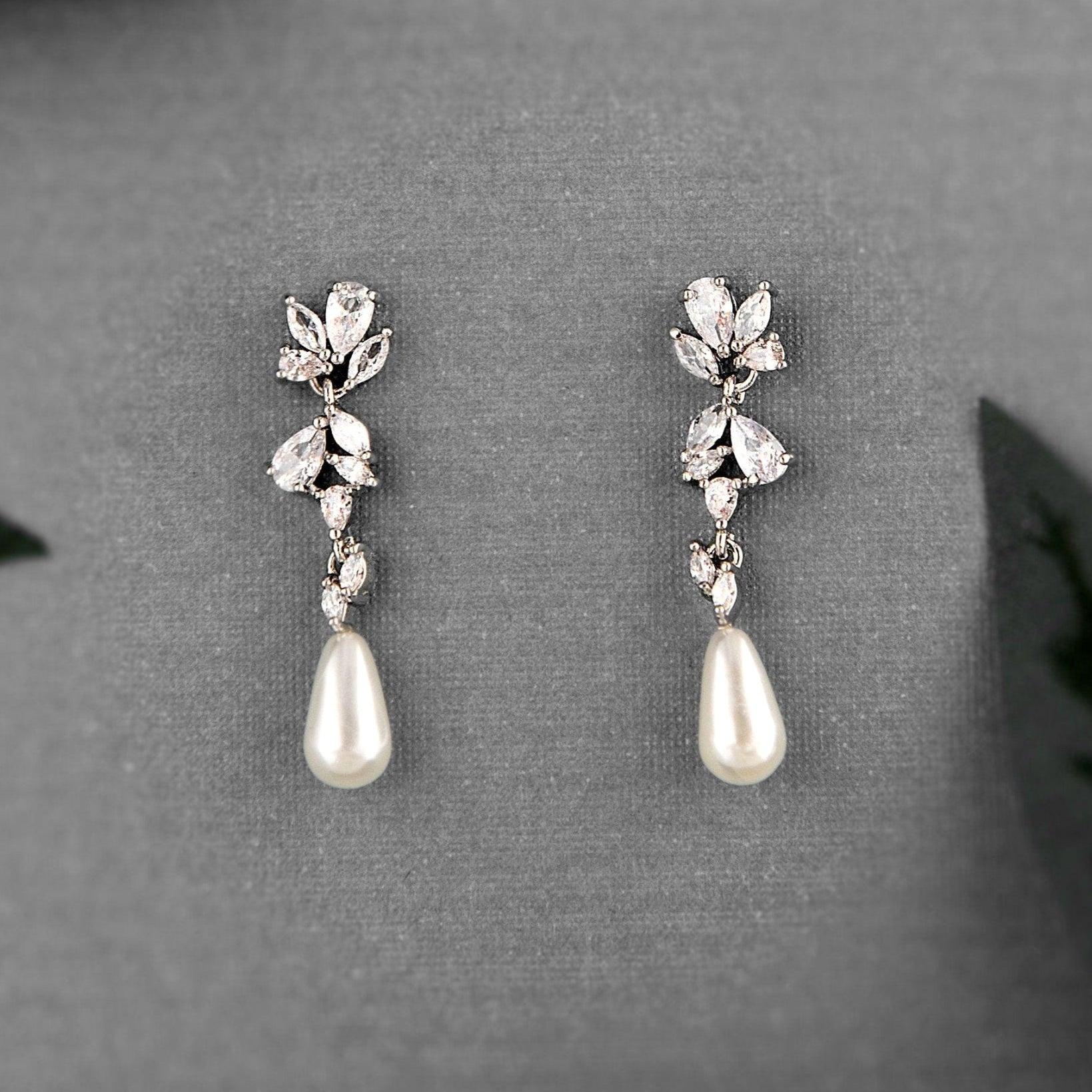 Dainty Teardrop Pearl Drop CZ Earrings - Earrings - Cassandra Lynne