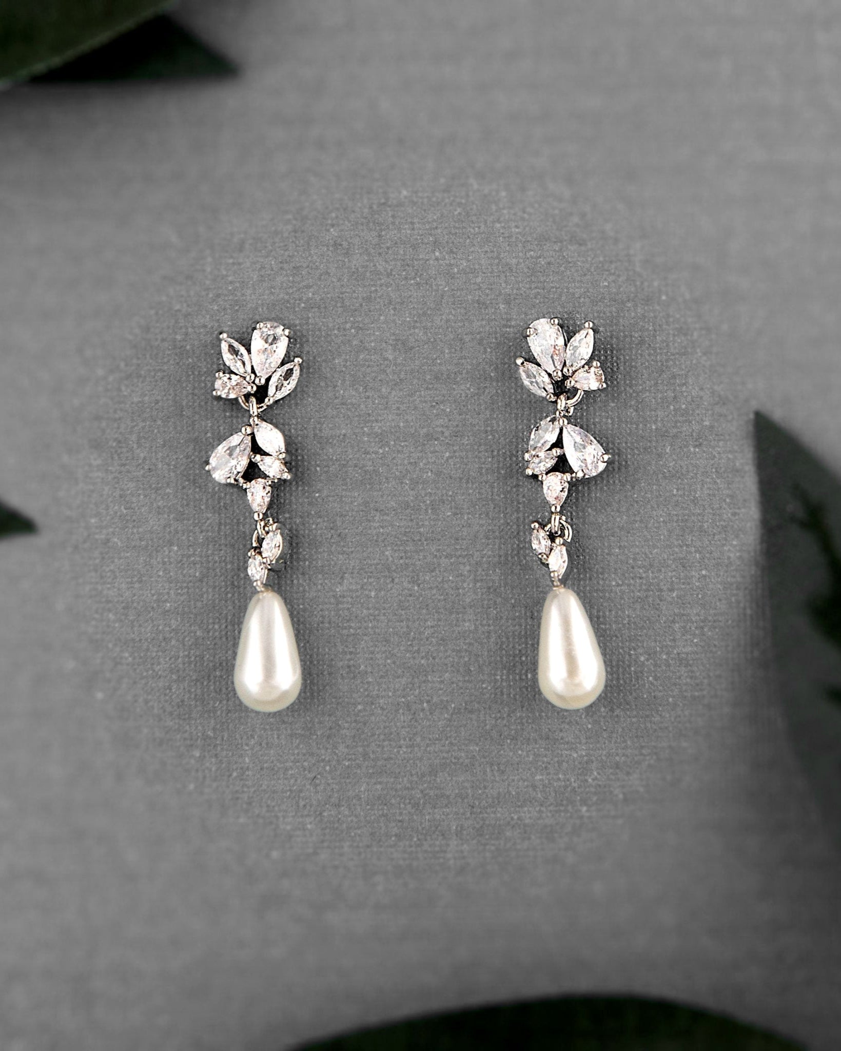 Dainty Teardrop Pearl Drop CZ Earrings - Earrings - Cassandra Lynne