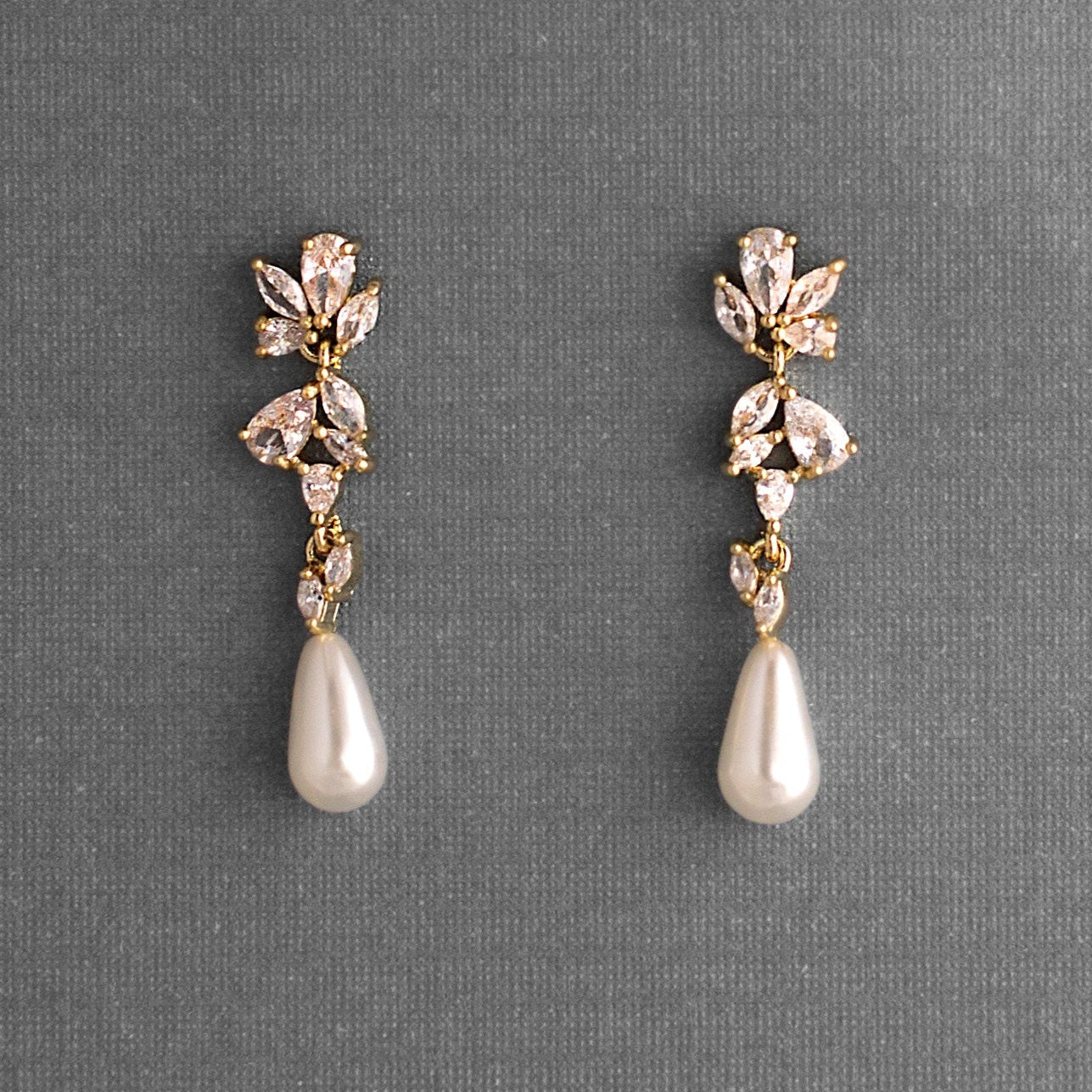 Dainty Teardrop Pearl Drop CZ Earrings - Earrings - Cassandra Lynne