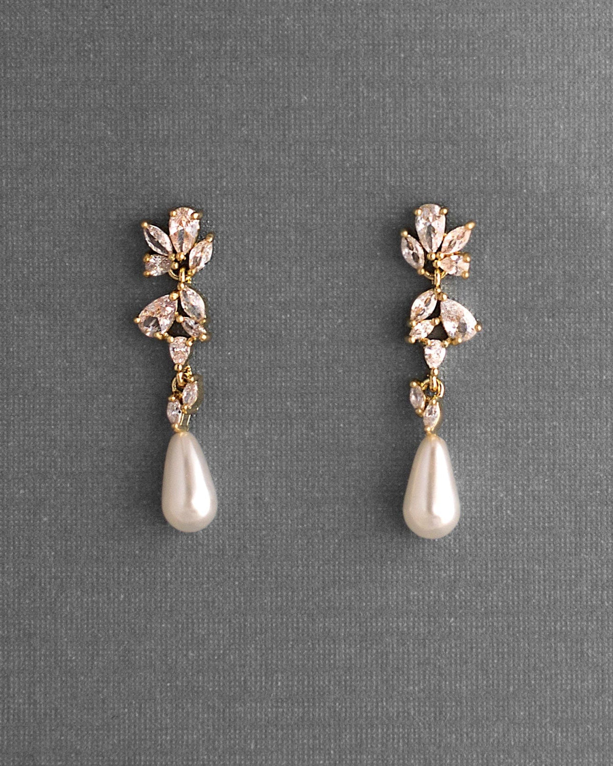 Dainty Teardrop Pearl Drop CZ Earrings - Earrings - Cassandra Lynne