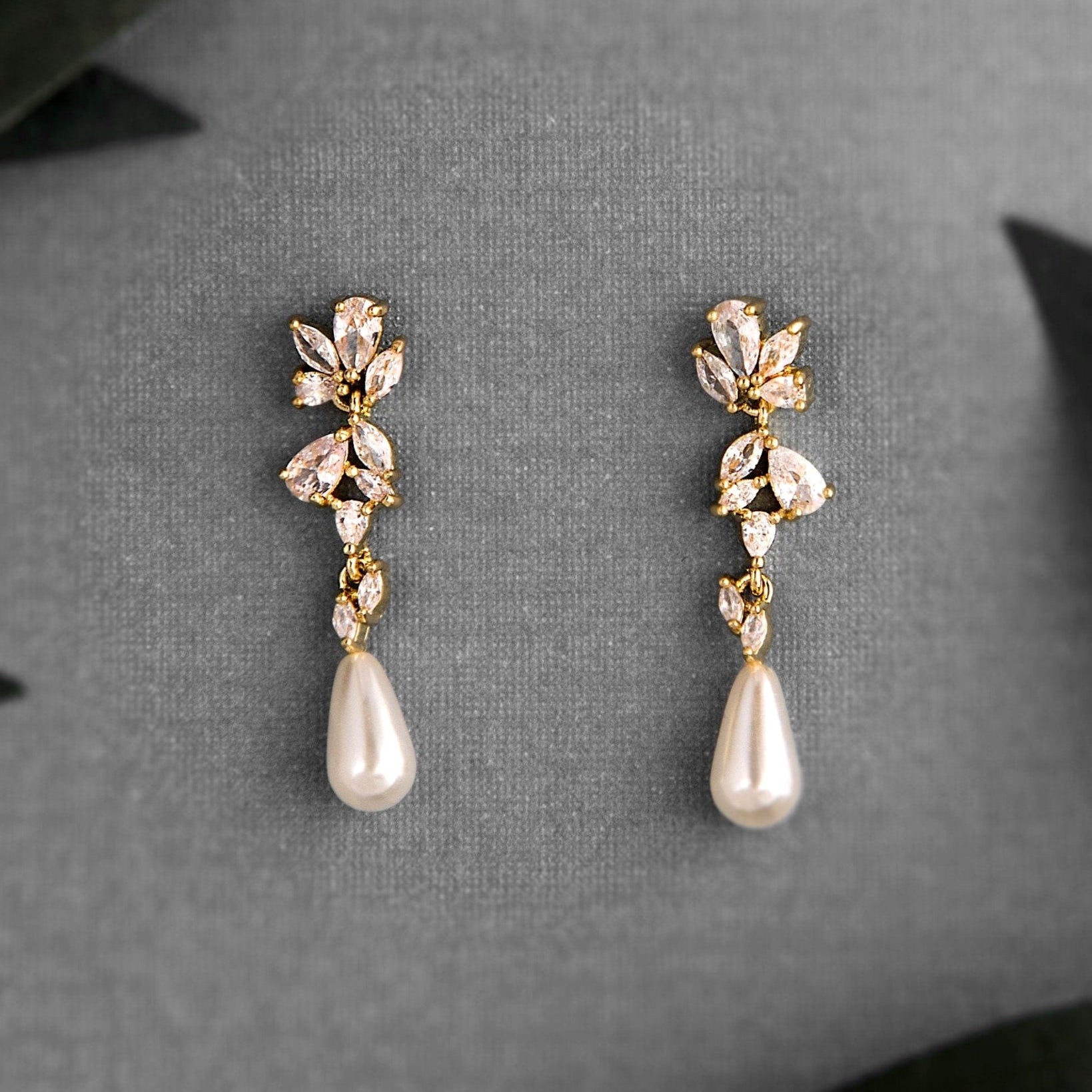 Dainty Teardrop Pearl Drop CZ Earrings - Earrings - Cassandra Lynne