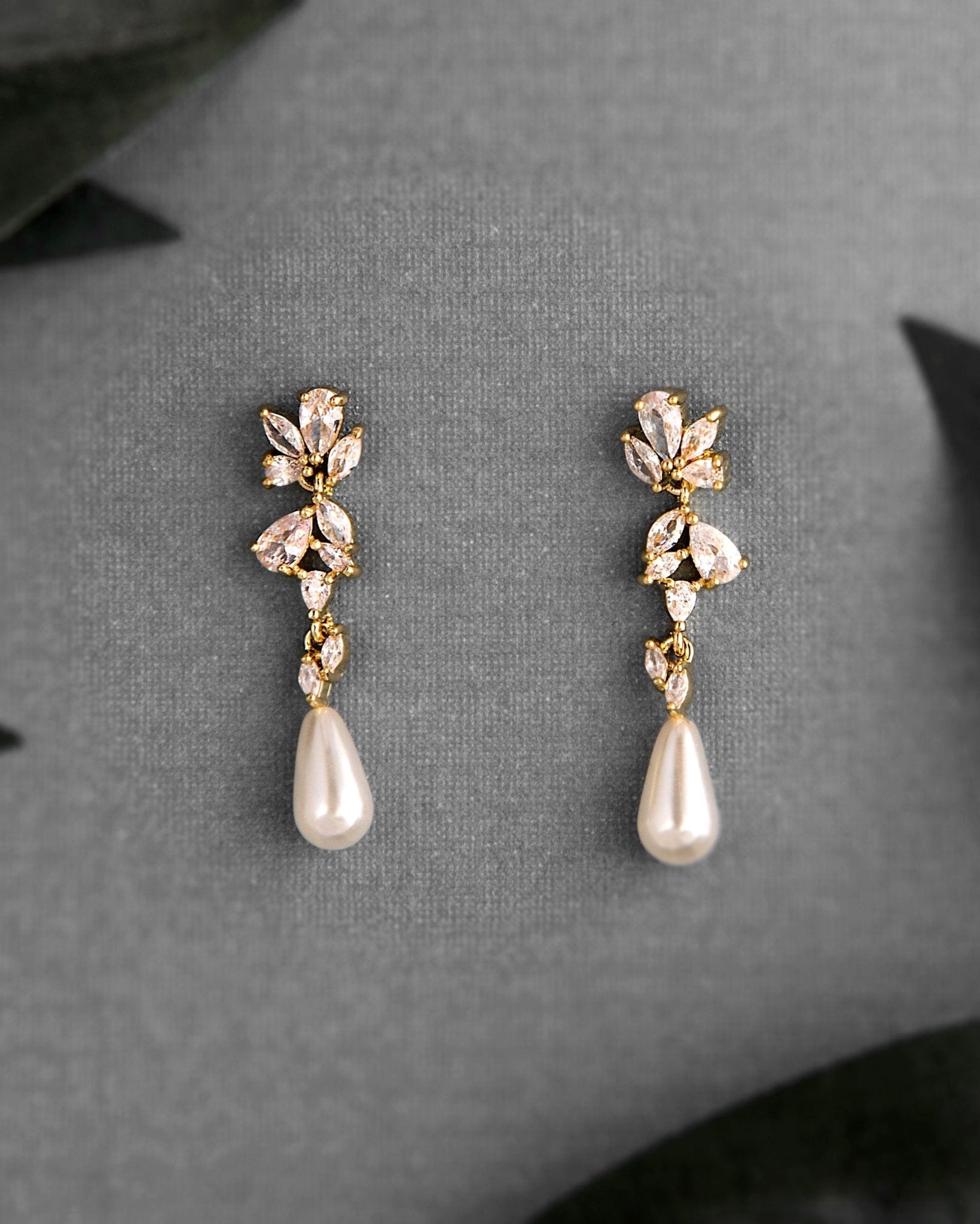 Dainty Teardrop Pearl Drop CZ Earrings - Cassandra Lynne