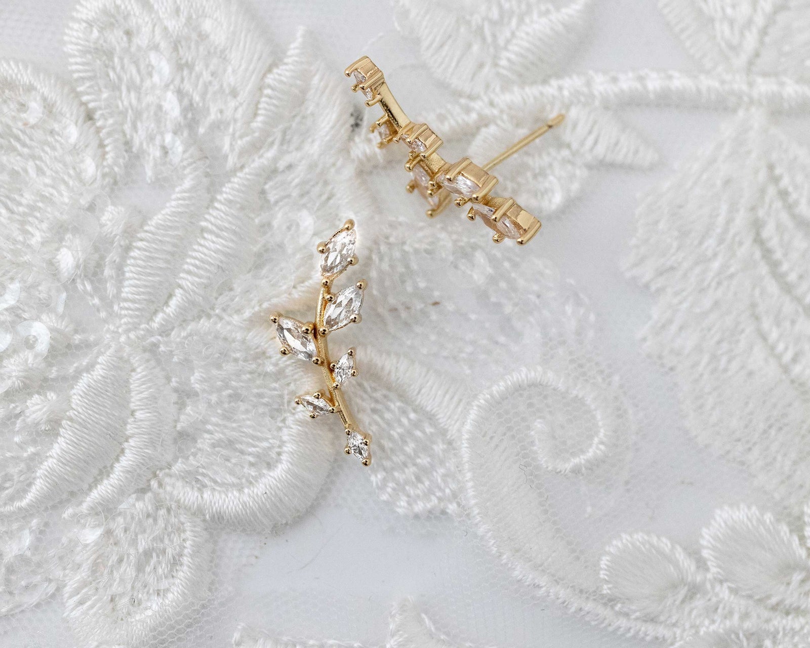 Dainty Leaf Vine CZ Stud Earrings