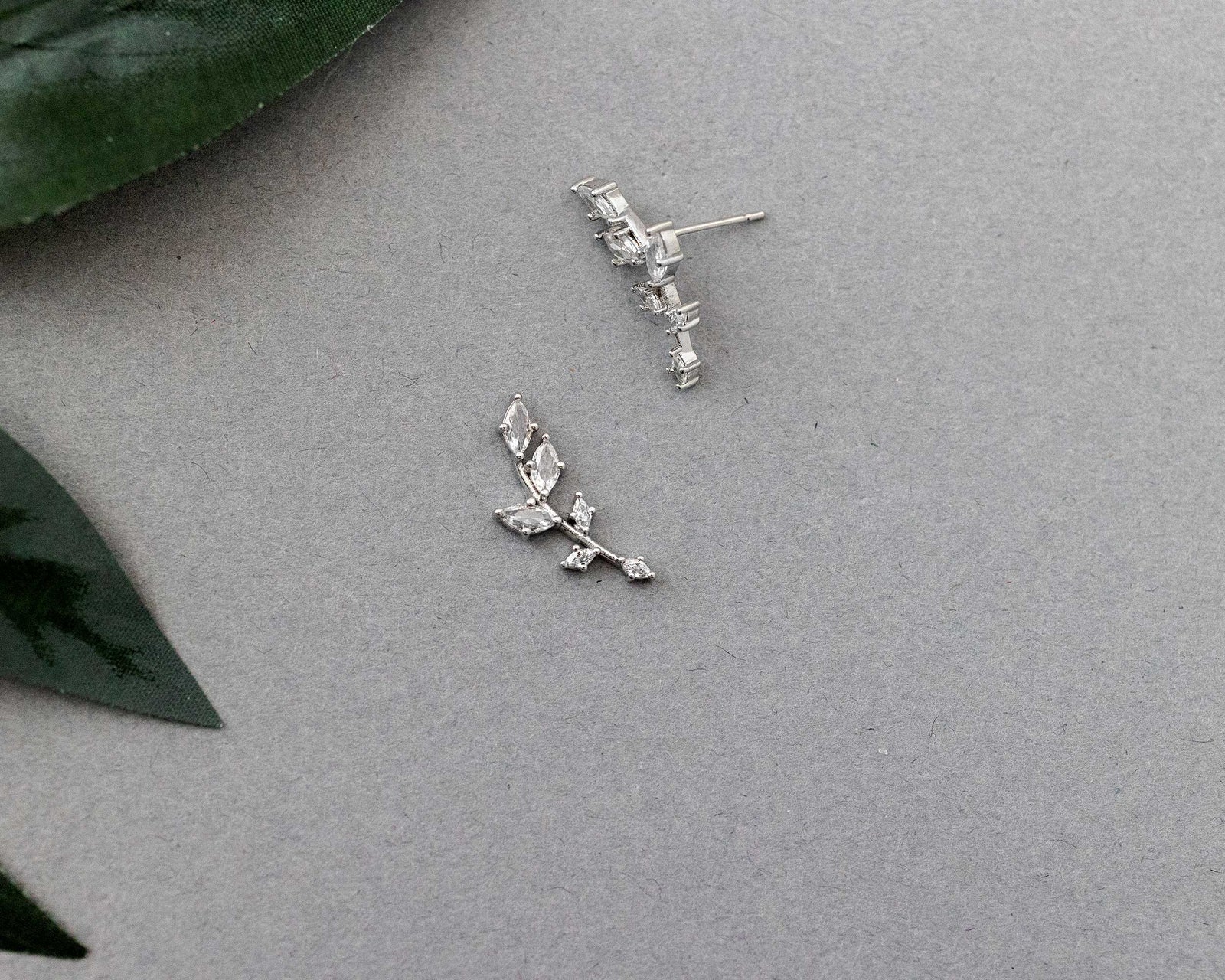 Dainty Leaf Vine CZ Stud Earrings