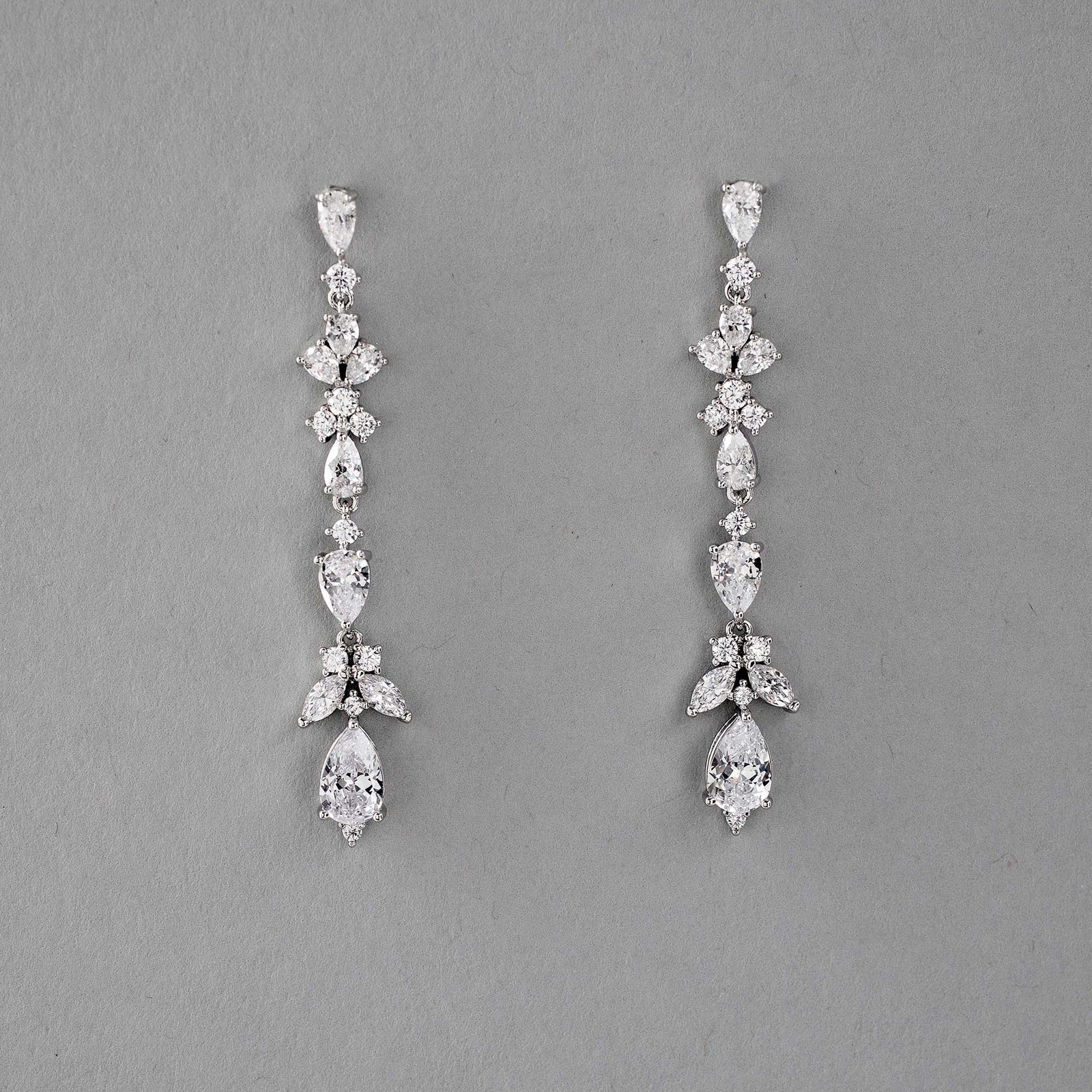[KATENKELLY] 925Silver☆Carla Earrings Long Bridal Earrings of Teardrop and Marquise CZ - Cassandra