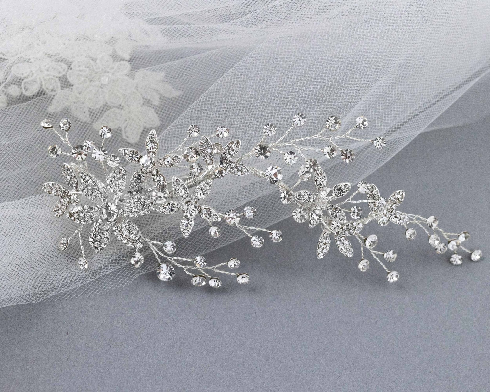 Decorative Bridal Hair Clip of Rhinestone Flowers - Hair Clips - Cassandra Lynne
