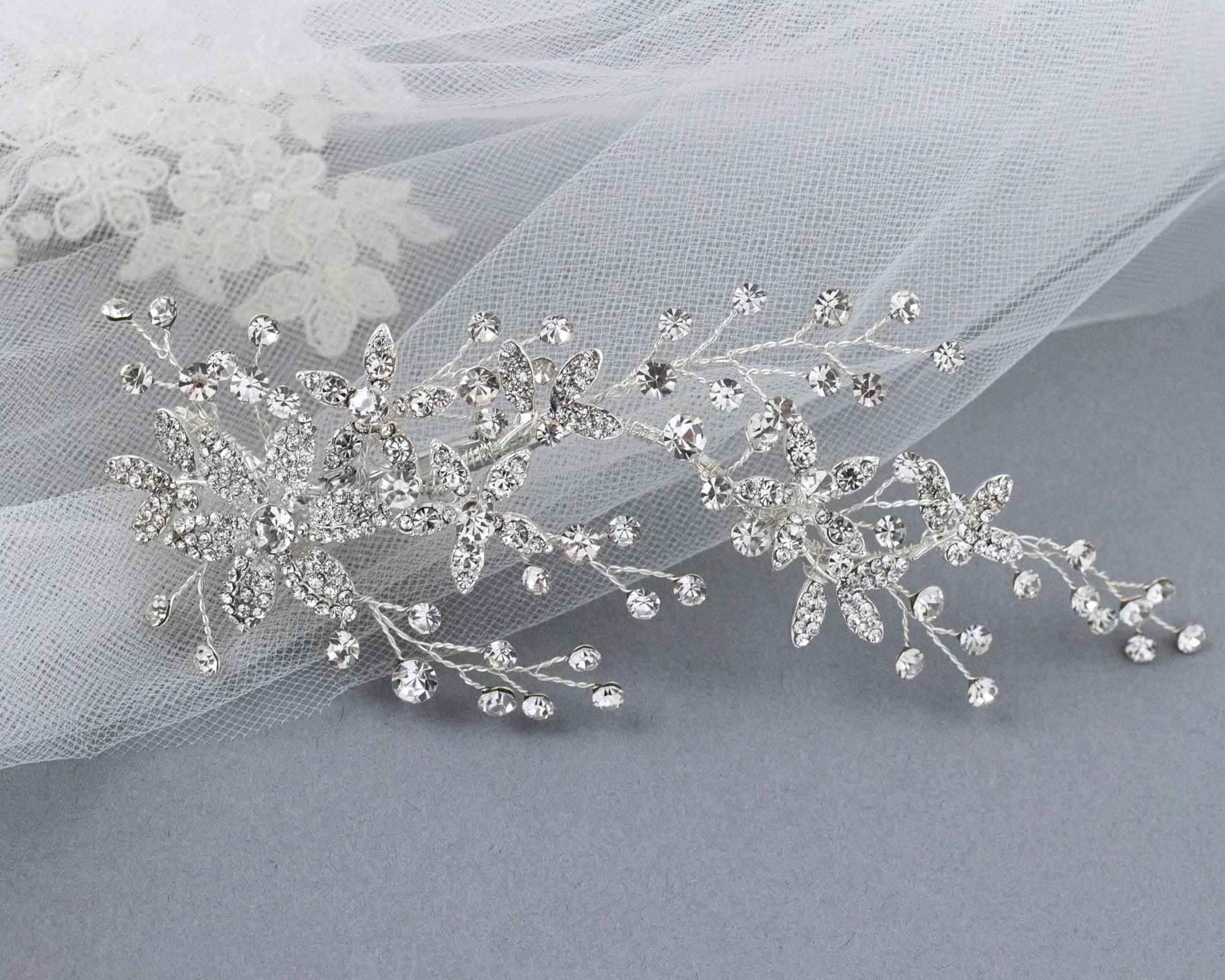 Decorative Bridal Hair Clip of Rhinestone Flowers - Hair Clips - Cassandra Lynne
