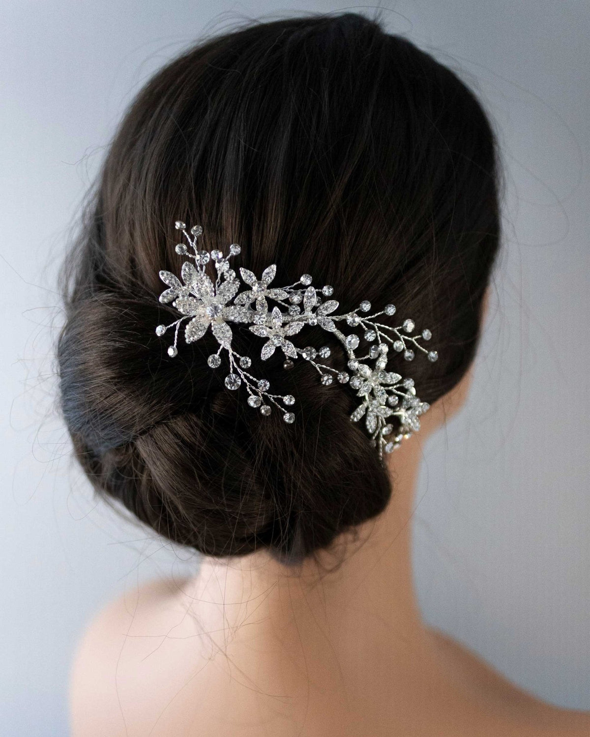 Decorative Bridal Hair Clip of Rhinestone Flowers - Hair Clips - Cassandra Lynne