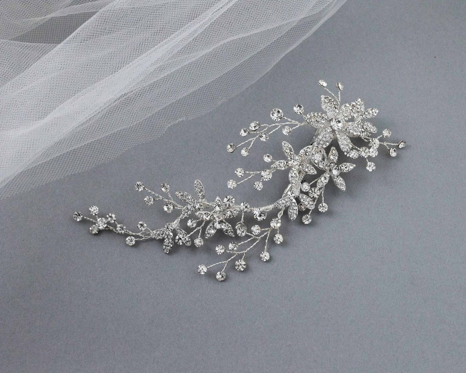 Decorative Bridal Hair Clip of Rhinestone Flowers - Hair Clips - Cassandra Lynne