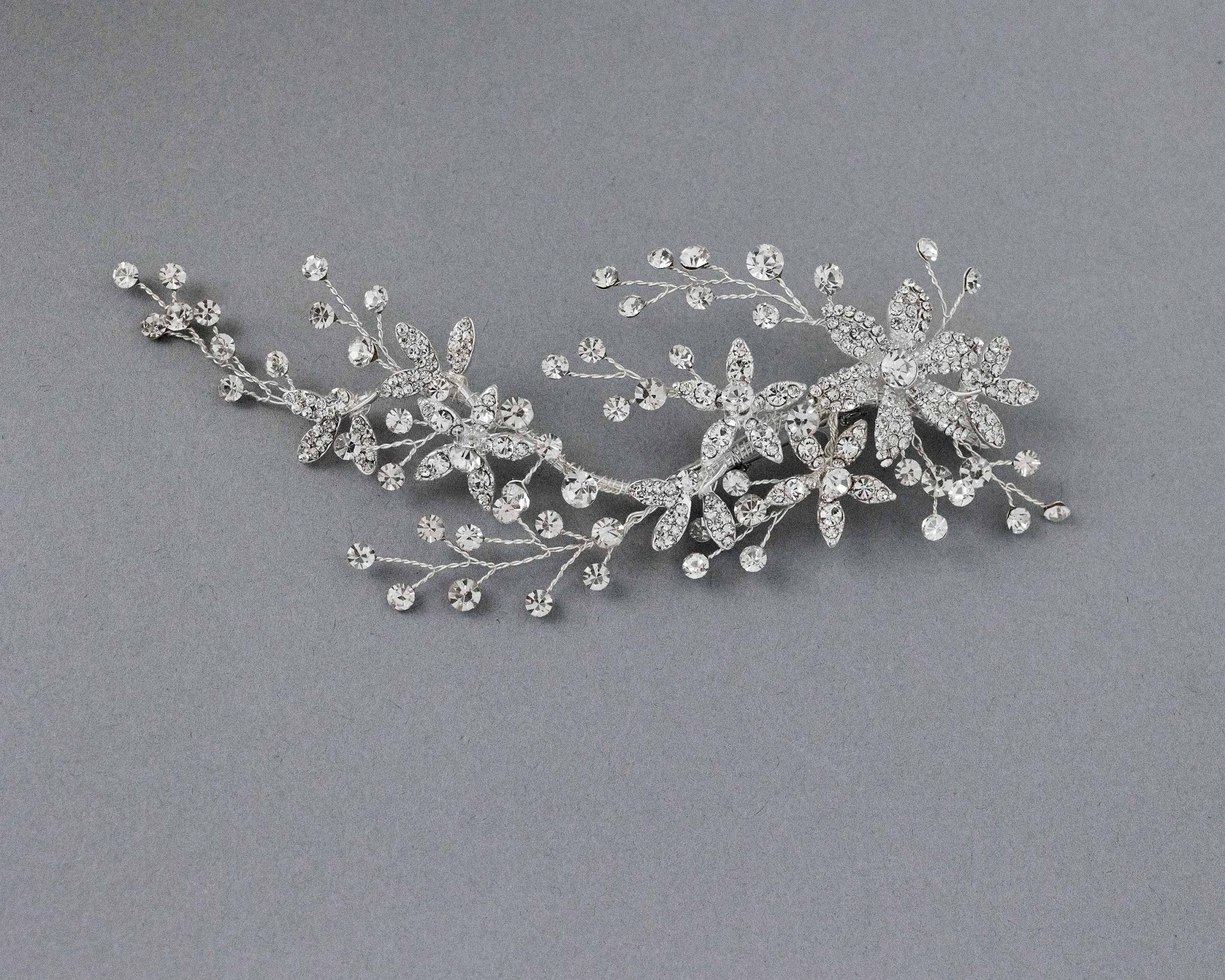 Decorative Bridal Hair Clip of Rhinestone Flowers - Hair Clips - Cassandra Lynne