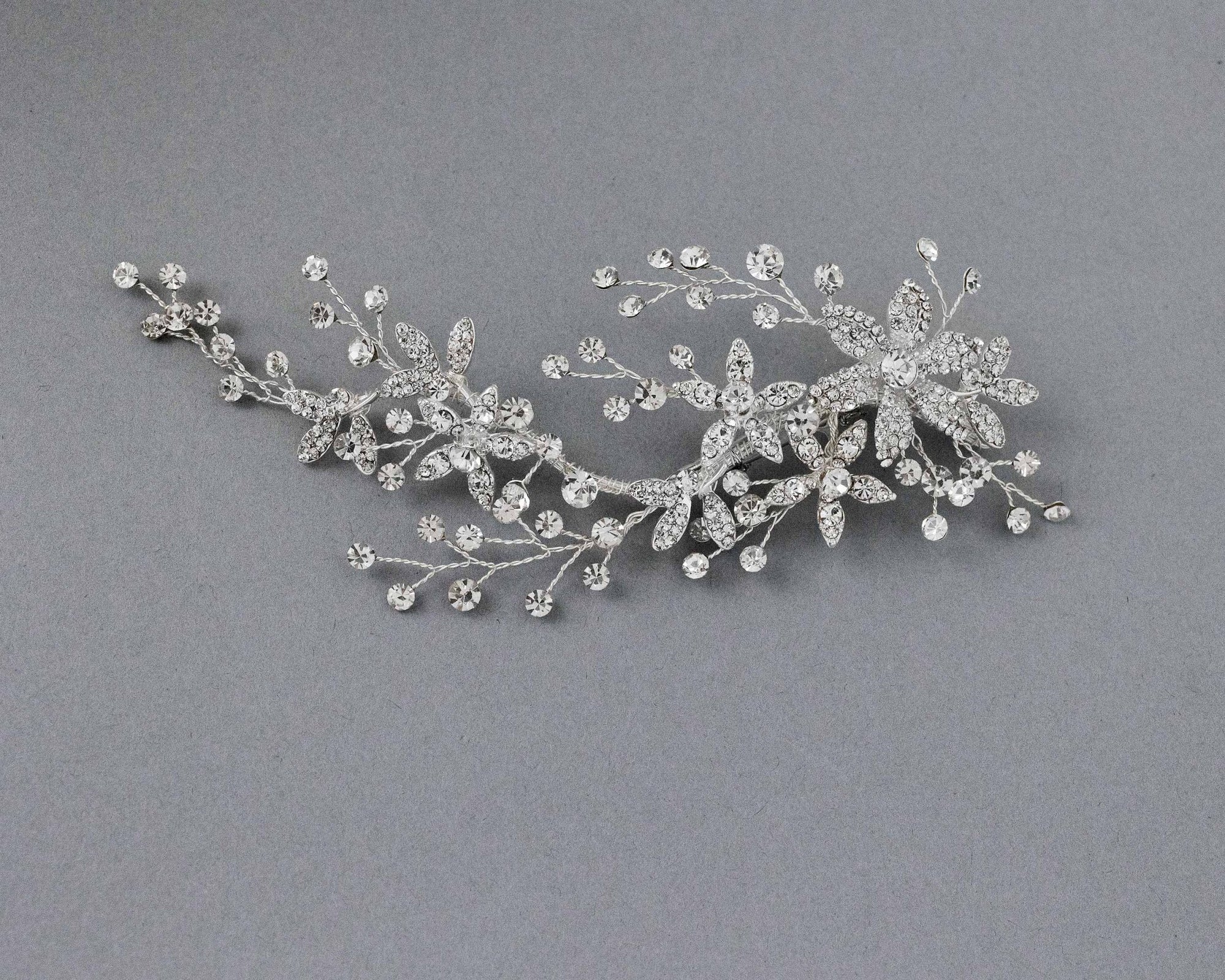 Decorative Bridal Hair Clip of Rhinestone Flowers - Hair Clips - Cassandra Lynne