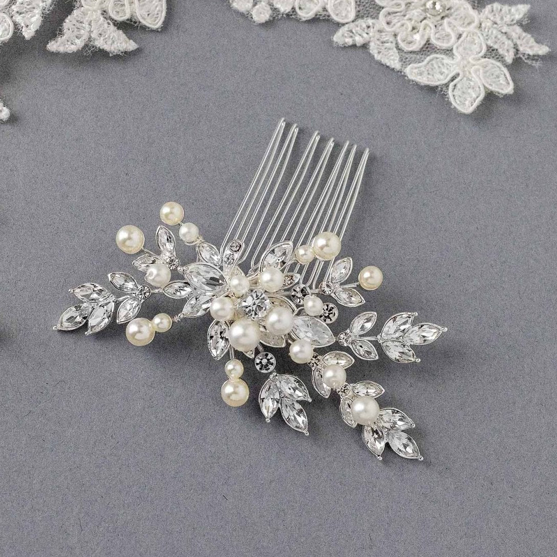 Decorative Hair Comb of Marquise Vines and Pearls - Hair Combs - Cassandra Lynne