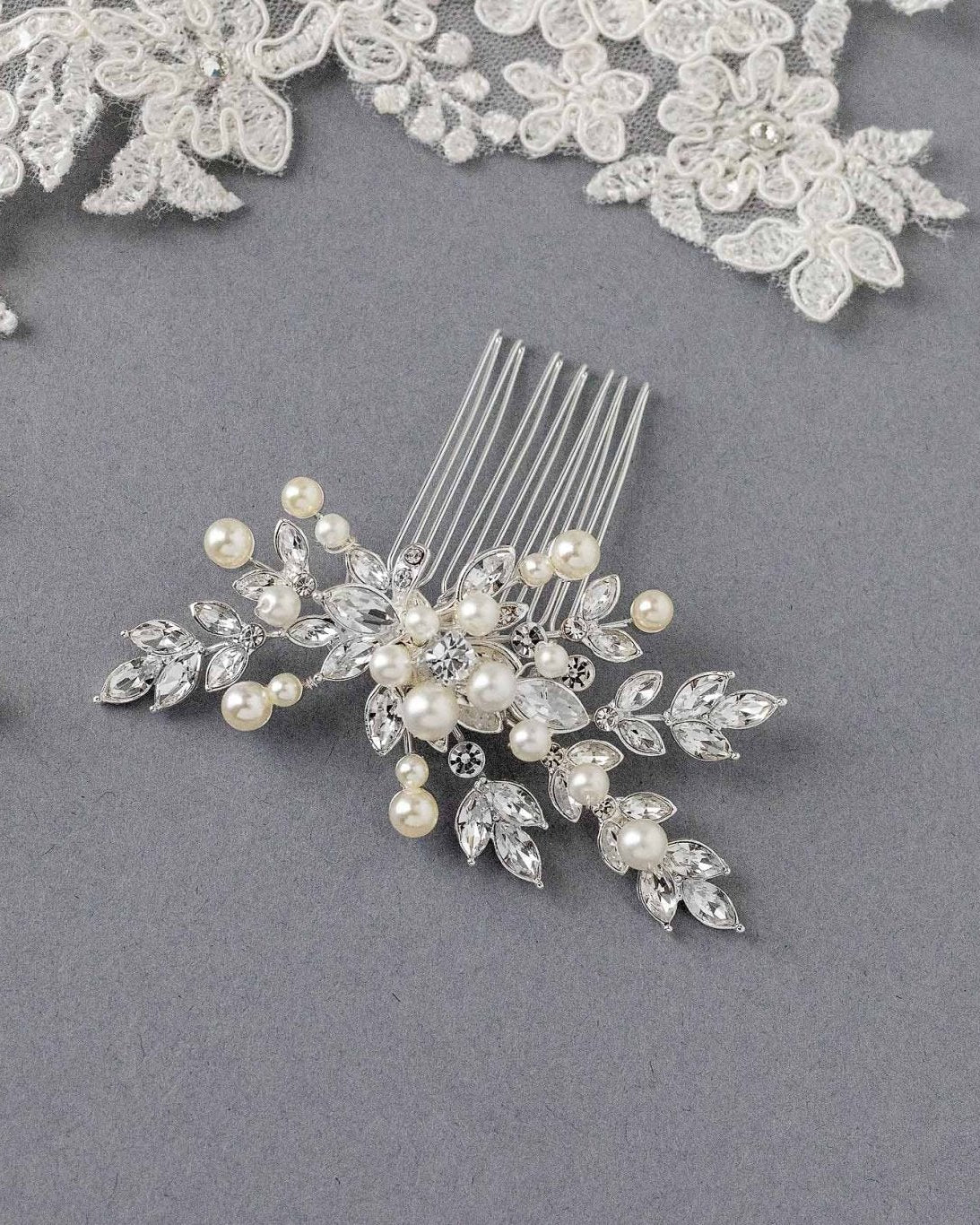 Decorative Hair Comb of Marquise Vines and Pearls - Hair Combs - Cassandra Lynne