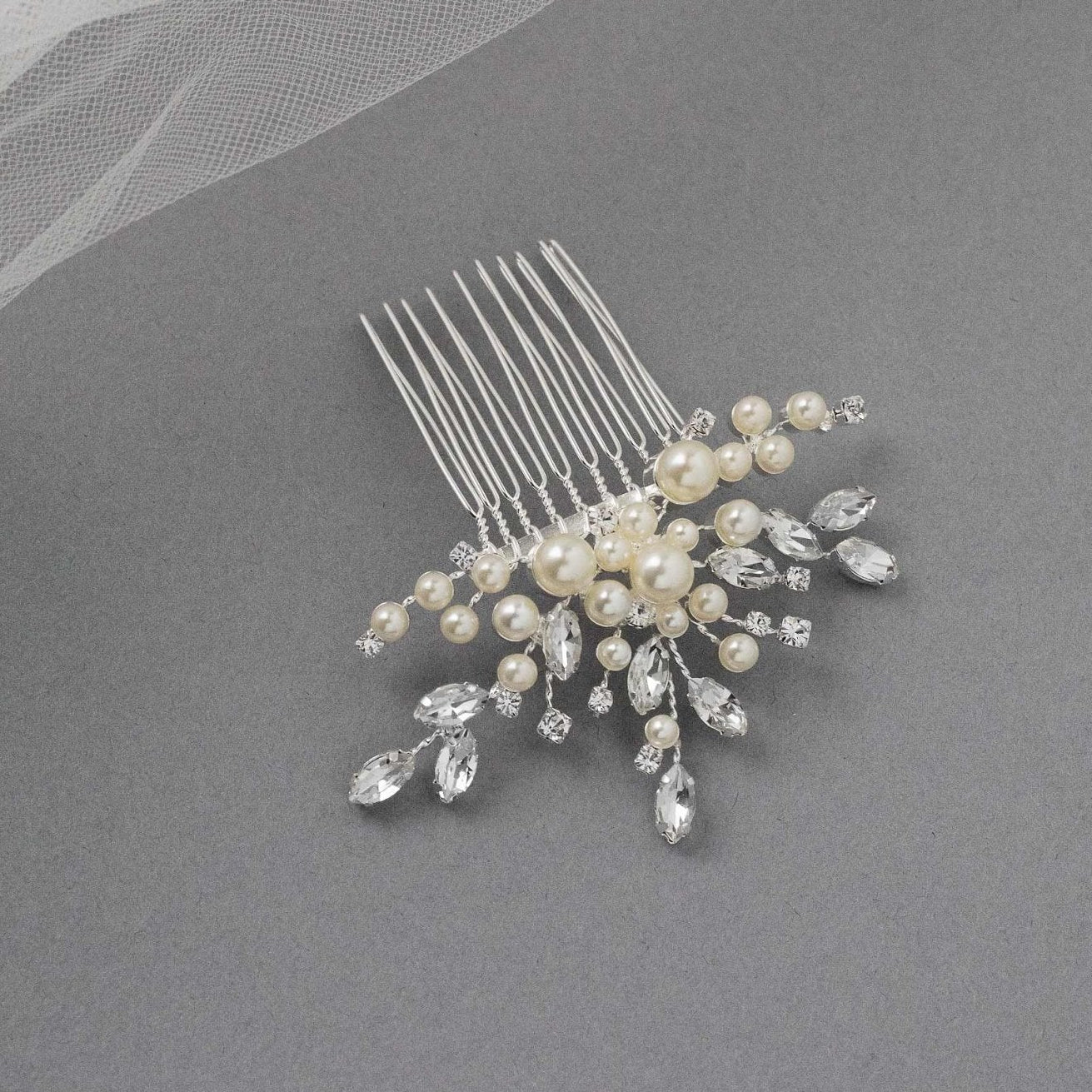 Decorative Hair Comb with Ivory Pearls - Hair Combs - Cassandra Lynne