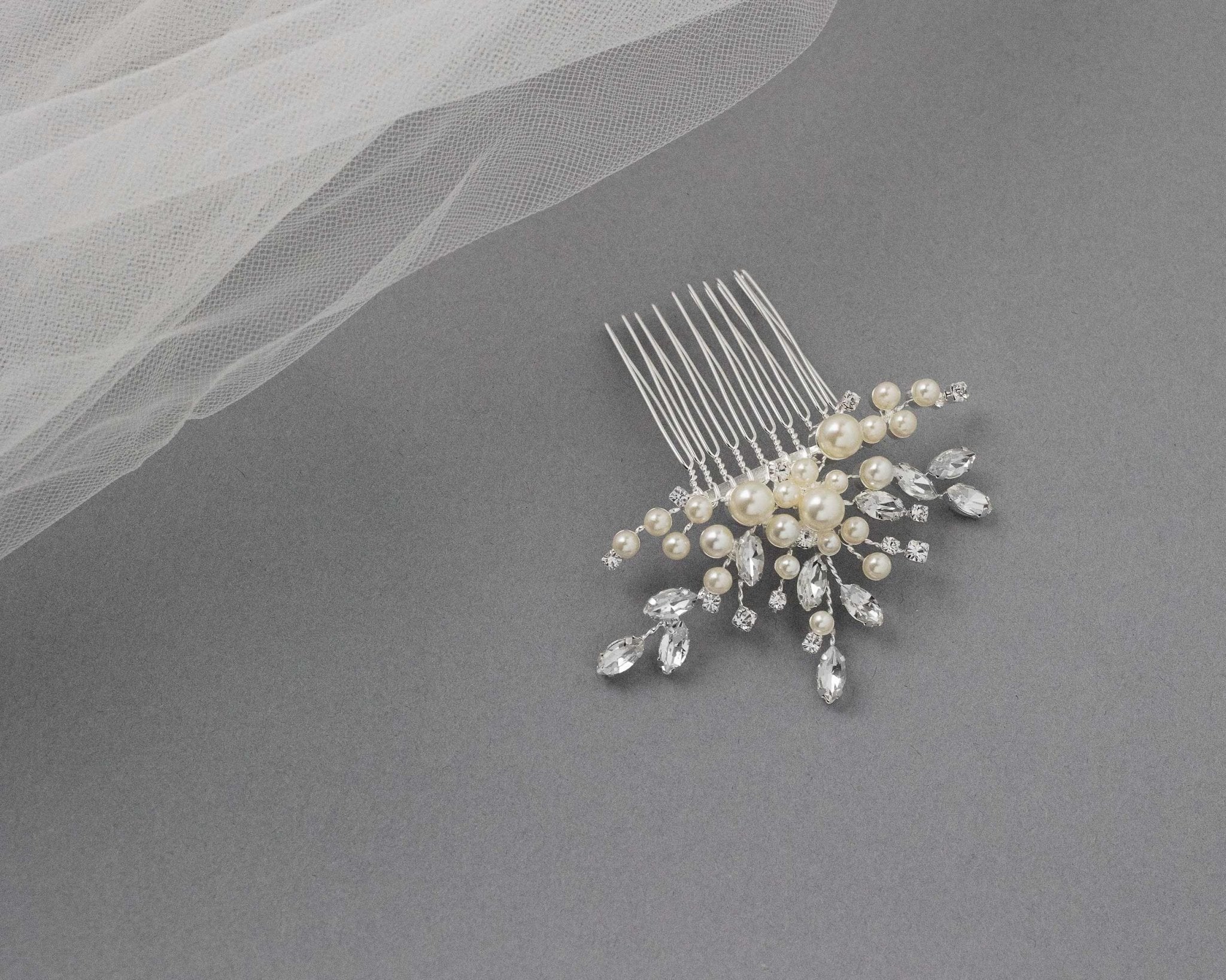 Decorative Hair Comb with Ivory Pearls - Hair Combs - Cassandra Lynne
