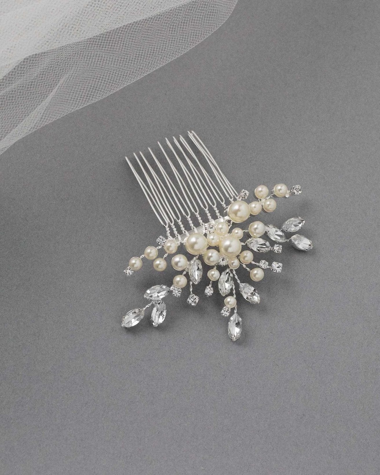 Decorative Hair Comb with Ivory Pearls - Hair Combs - Cassandra Lynne