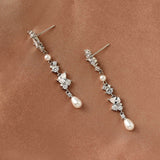Delicate CZ and Pearl Dangle Earrings - Earrings - Cassandra Lynne
