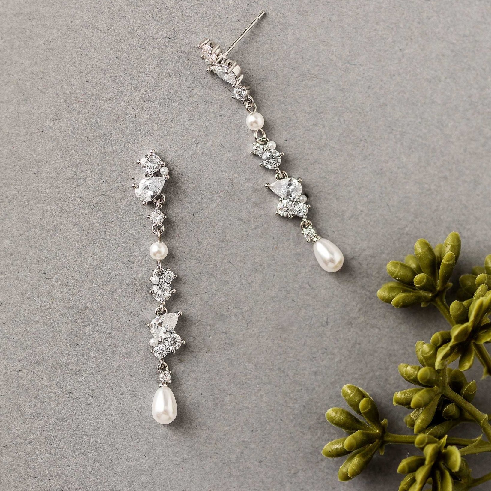 Delicate CZ and Pearl Dangle Earrings - Earrings - Cassandra Lynne