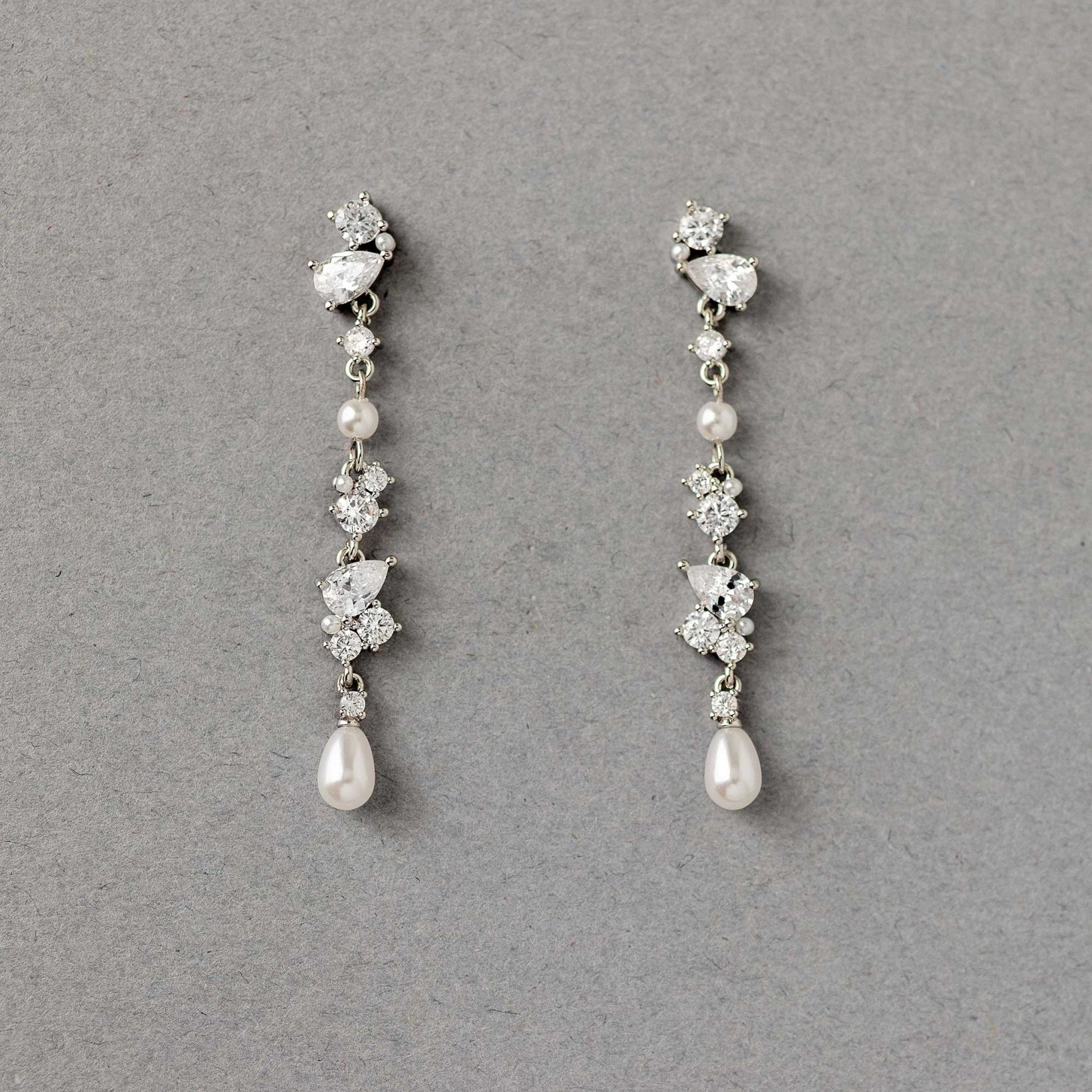 Delicate CZ and Pearl Dangle Earrings - Earrings - Cassandra Lynne