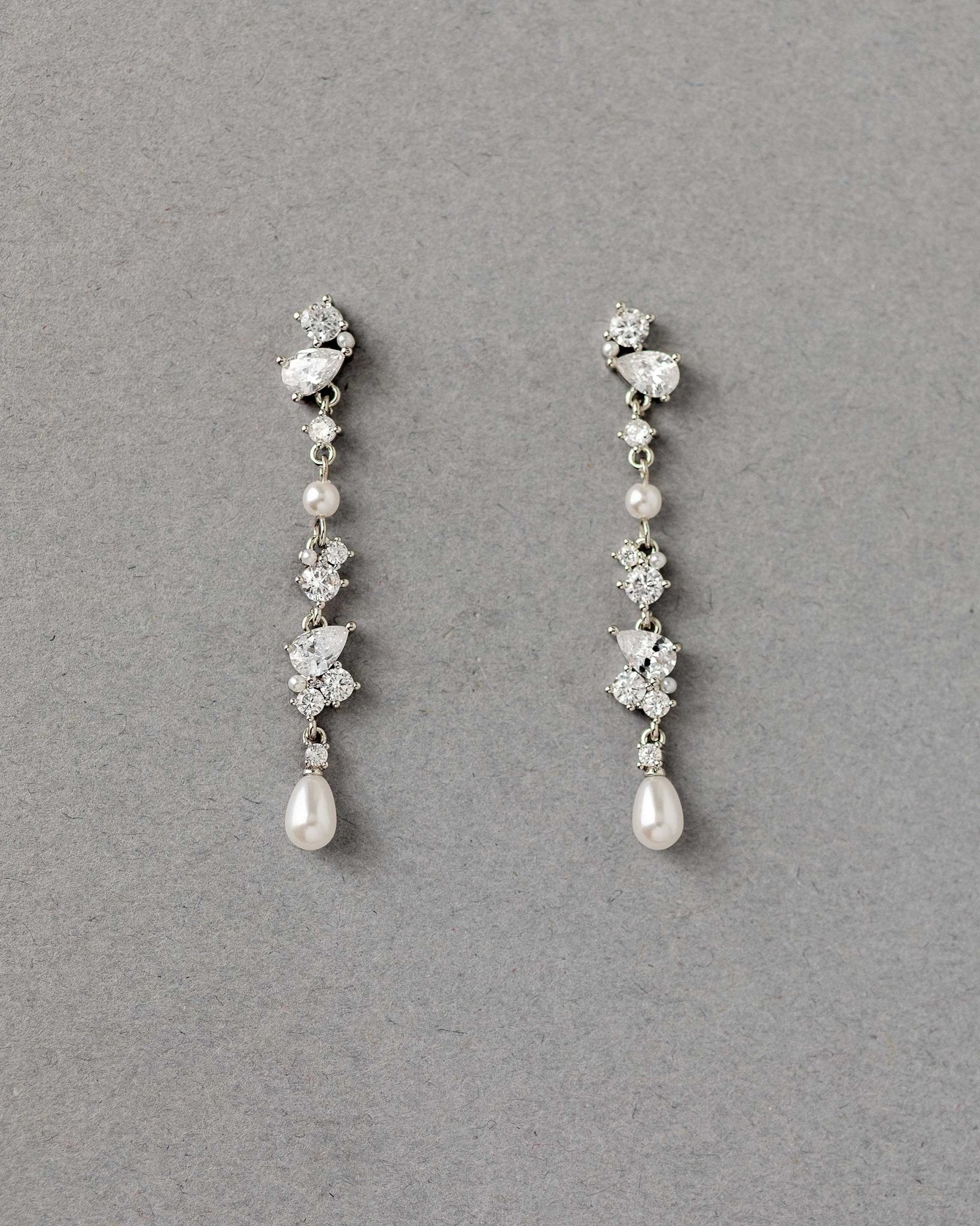 Delicate CZ and Pearl Dangle Earrings - Earrings - Cassandra Lynne