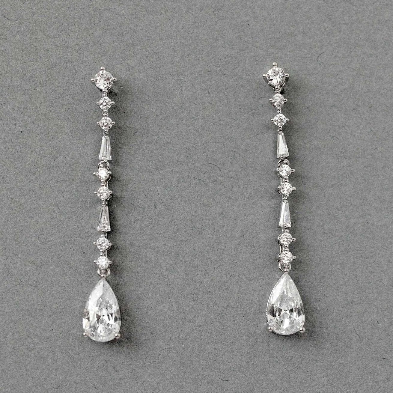 Delicate Dangle CZ Earrings with Baguette Accents - Earrings - Cassandra Lynne