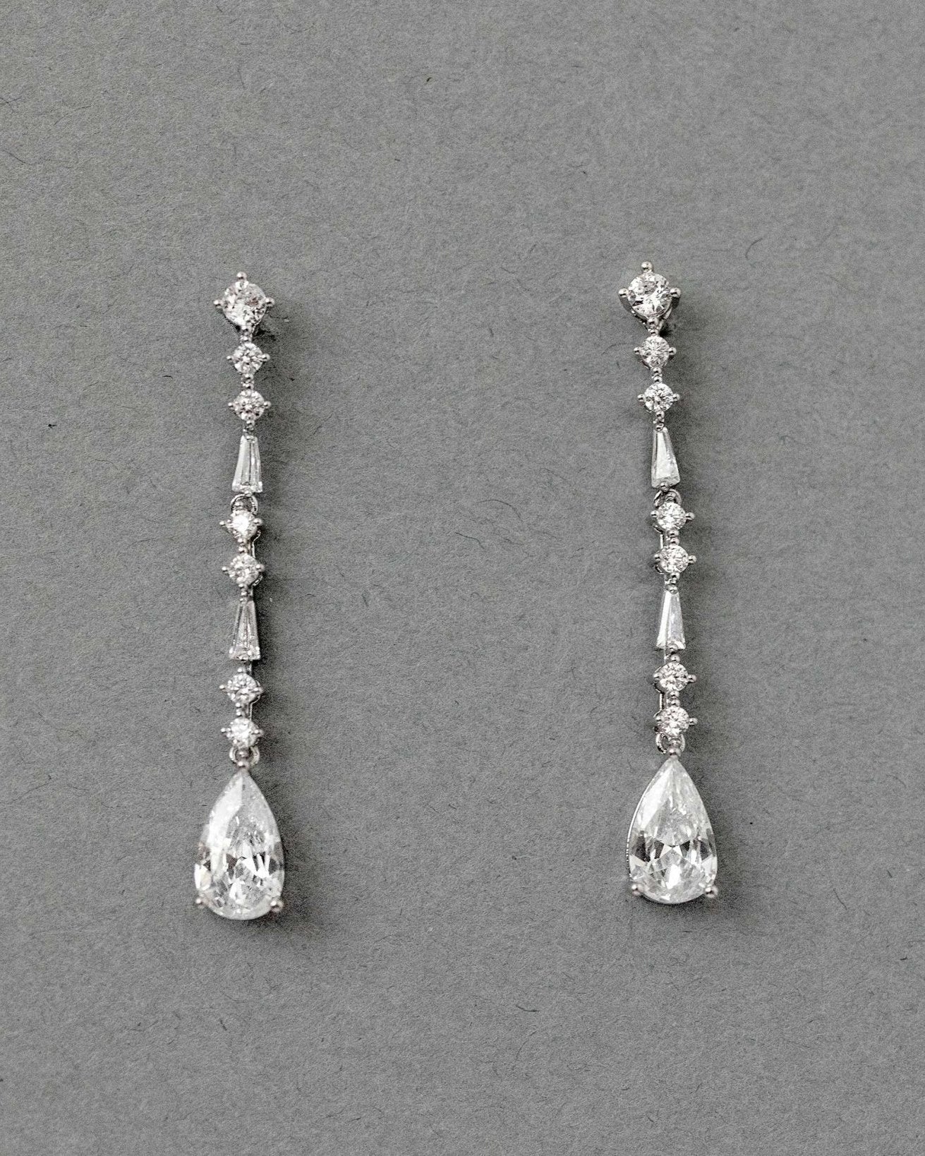 Delicate Dangle CZ Earrings with Baguette Accents - Earrings - Cassandra Lynne