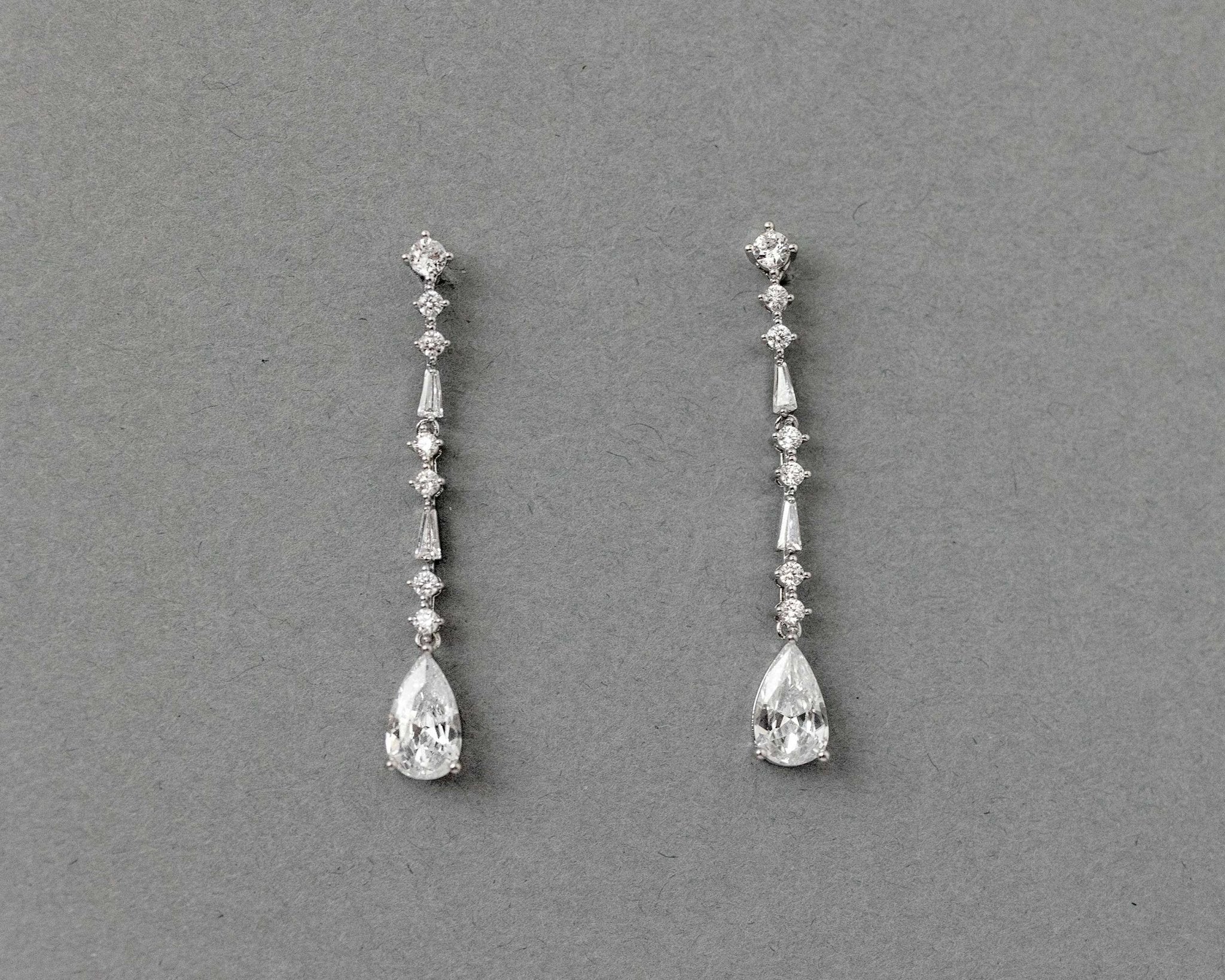 Delicate Dangle CZ Earrings with Baguette Accents - Earrings - Cassandra Lynne