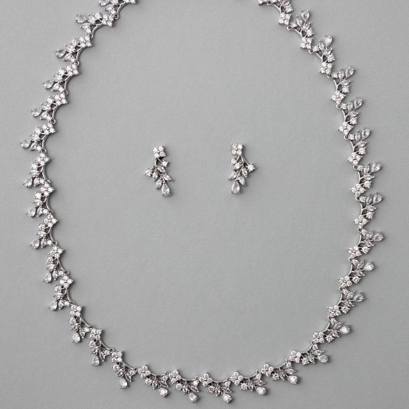 Delicate Floral Links CZ Bridal Necklace Set - Necklace Set - Cassandra Lynne