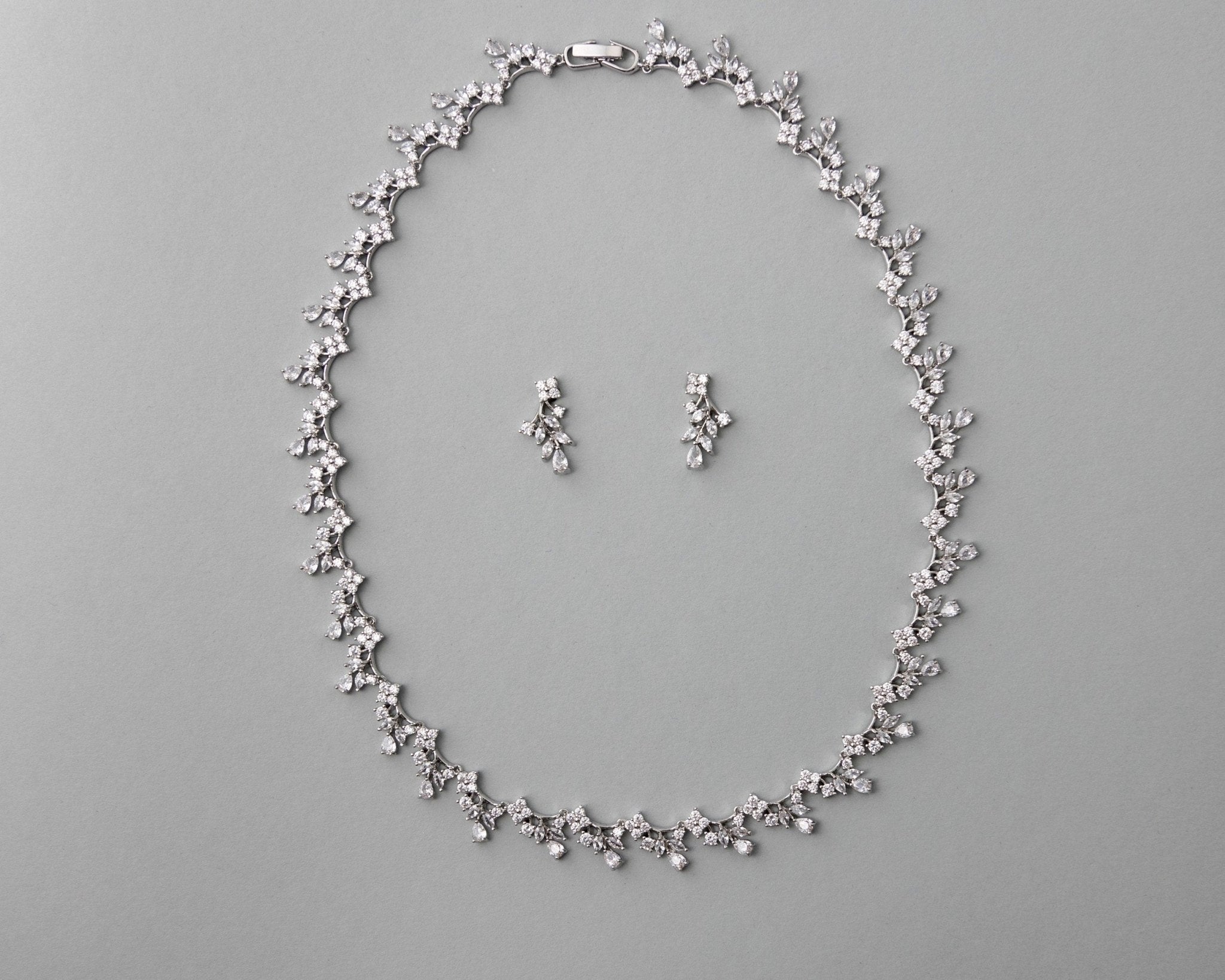 Delicate Floral Links CZ Bridal Necklace Set - Necklace Set - Cassandra Lynne