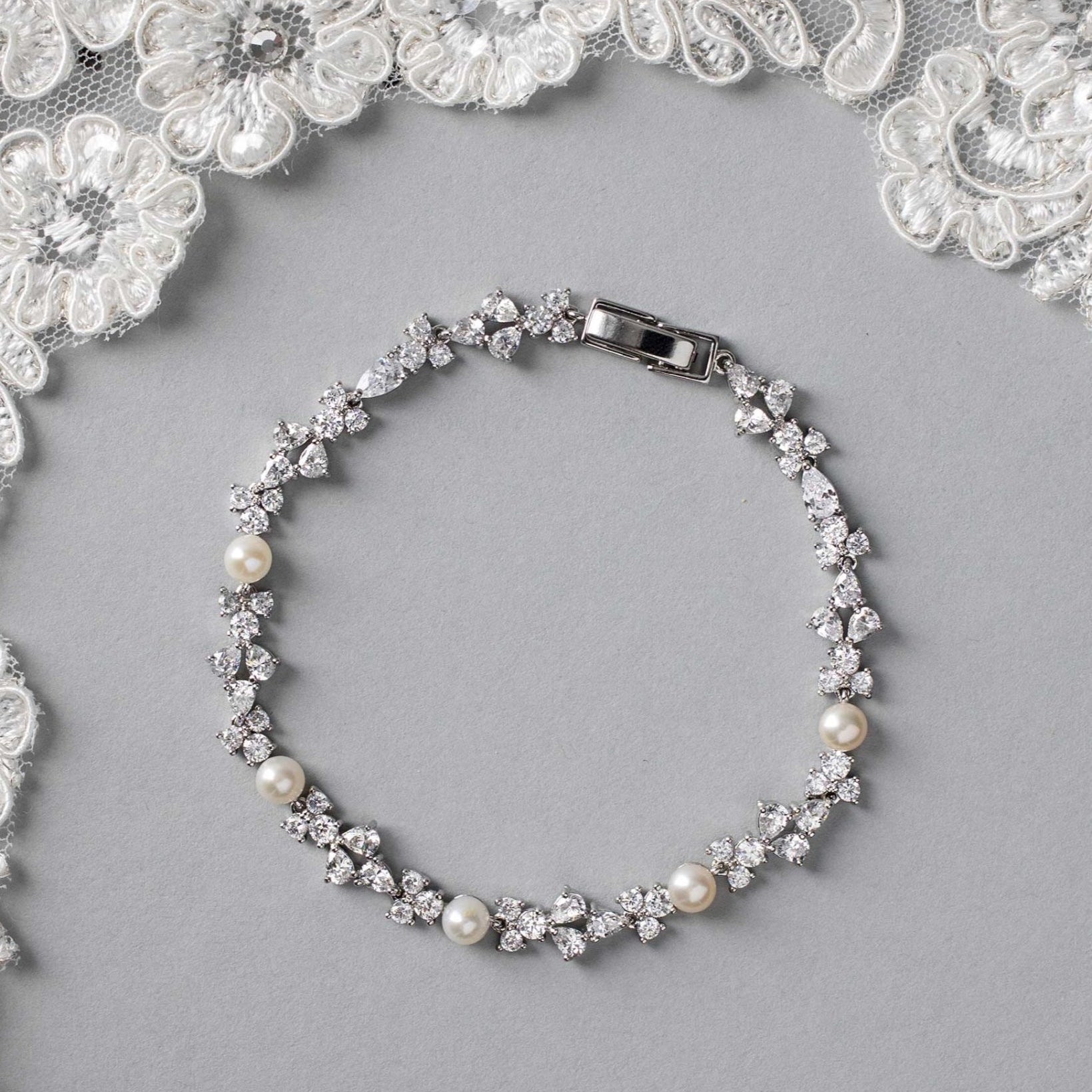 Delicate Freshwater Pearl CZ Bracelet - Bracelet - Cassandra Lynne