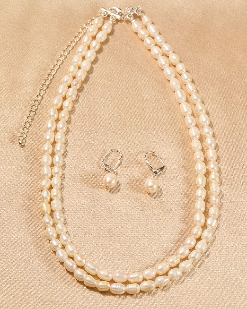Freshwater Pearl Wedding Necklace Set in Silver - Cassandra Lynne- Jewelry Set