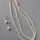 Freshwater Pearl Wedding Necklace Set in Silver - Cassandra Lynne- Jewelry Set