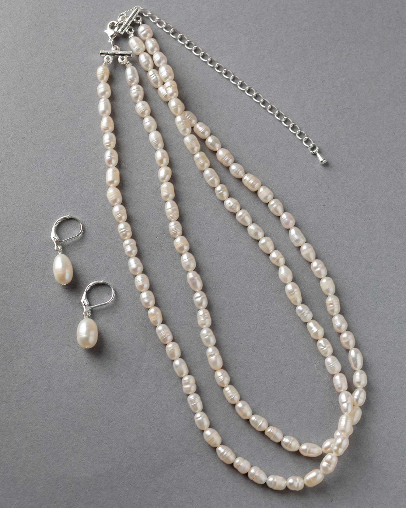 Freshwater Pearl Wedding Necklace Set in Silver - Cassandra Lynne- Jewelry Set