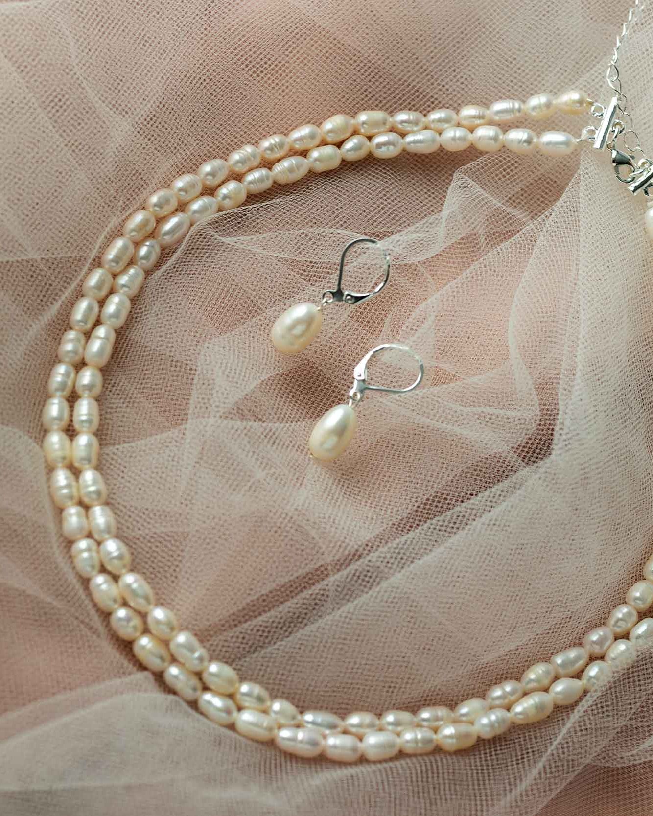 Freshwater Pearl Wedding Necklace Set in Silver - Cassandra Lynne- Jewelry Set