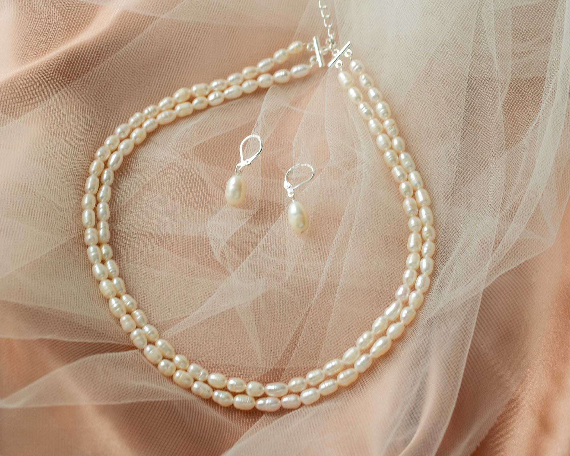 Freshwater Pearl Wedding Necklace Set in Silver - Cassandra Lynne- Jewelry Set