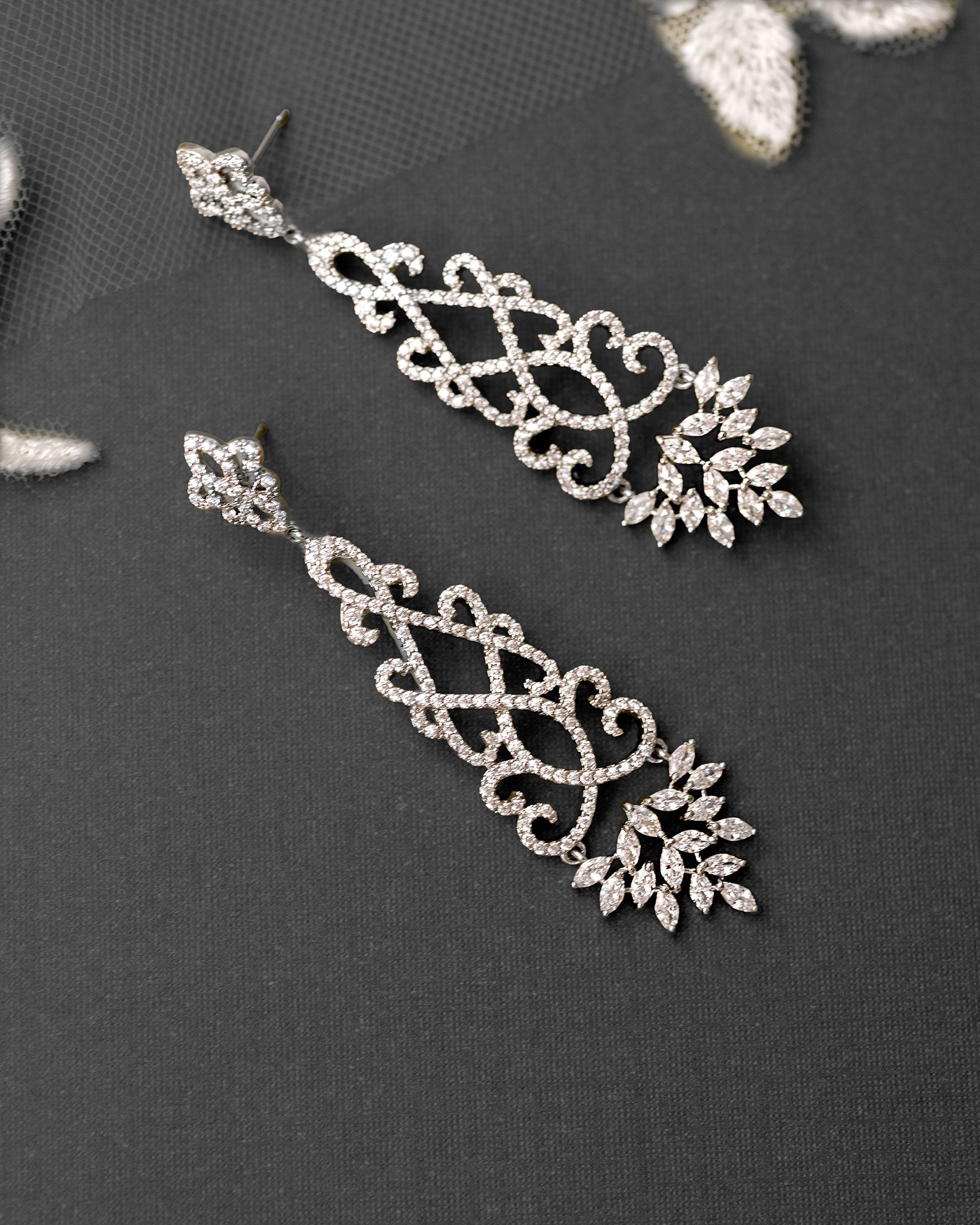 Filigree Earrings for the Bride in Silver - Cassandra Lynne