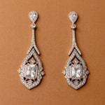 Bridal Earrings Vintage Emerald CZ Silver- Cassandra Lynne