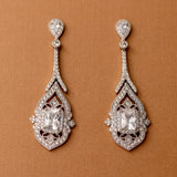 Bridal Earrings Vintage Emerald CZ Silver- Cassandra Lynne