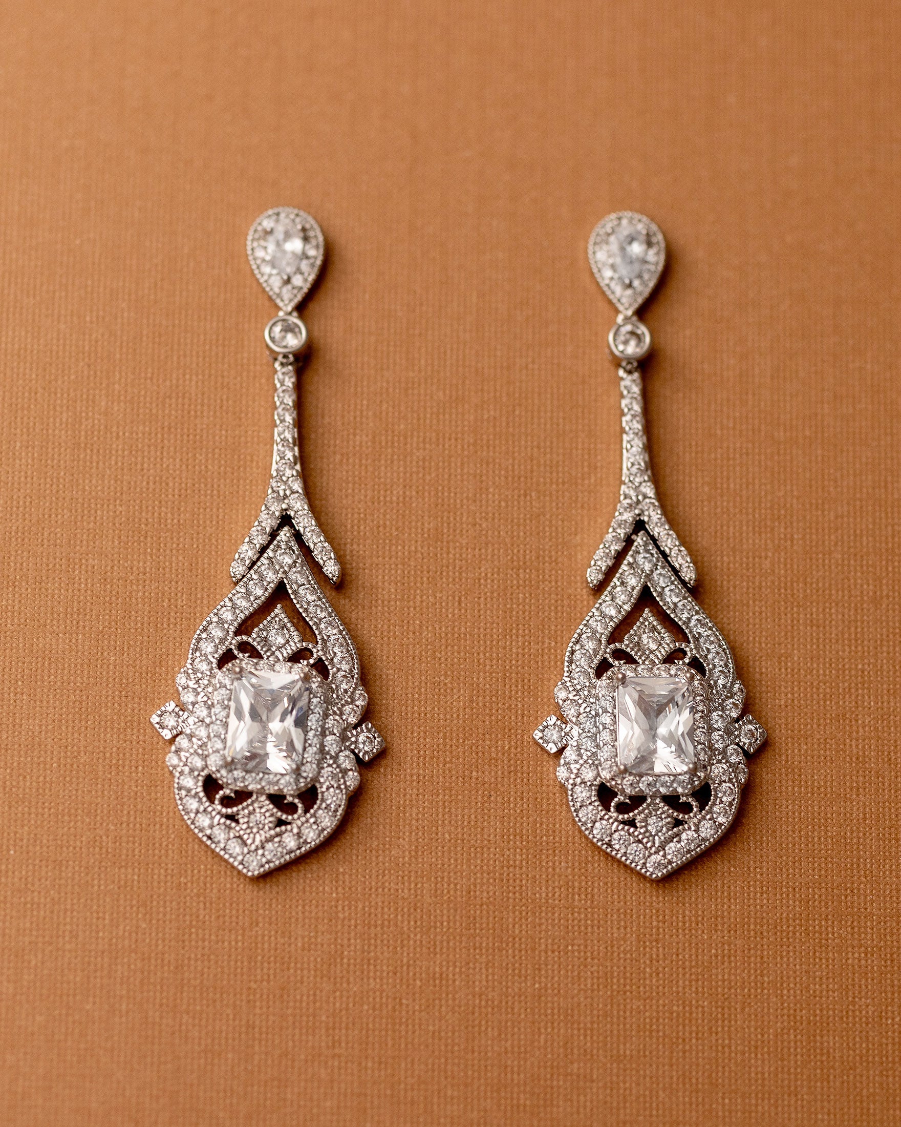 Bridal Earrings Vintage Emerald CZ Silver- Cassandra Lynne