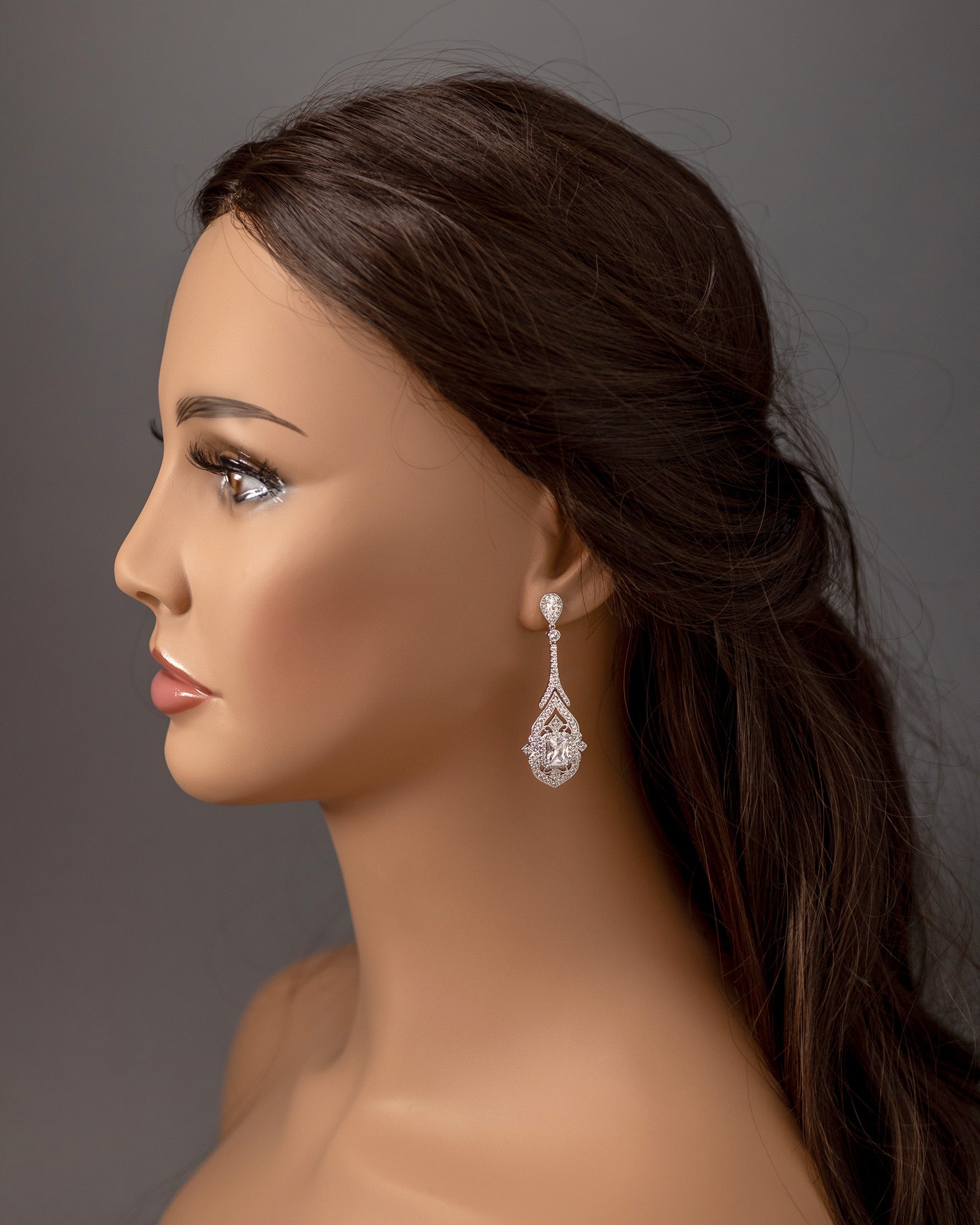 Bridal Earrings Vintage Emerald CZ Silver- Cassandra Lynne