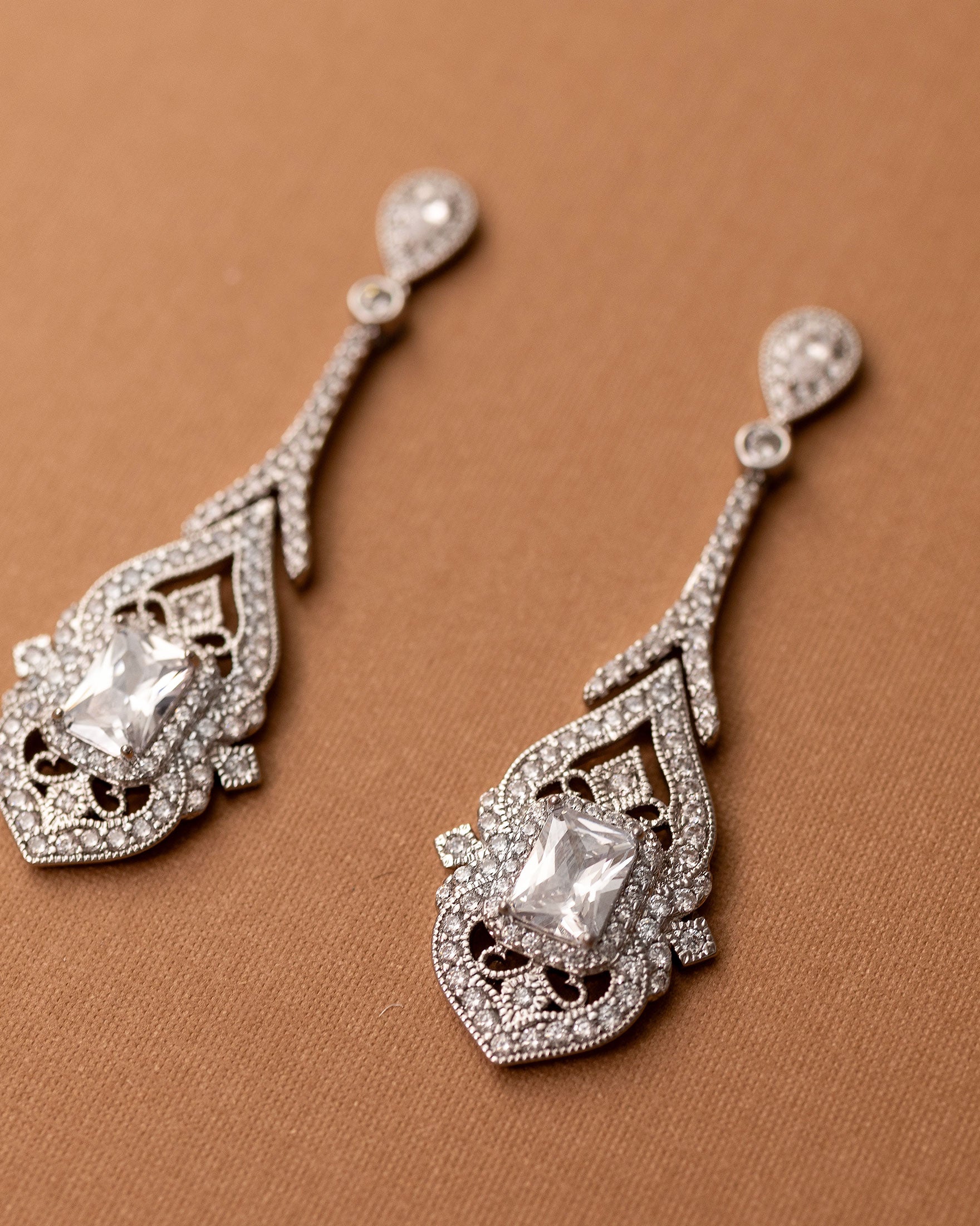 Bridal Earrings Vintage Emerald CZ Silver- Cassandra Lynne