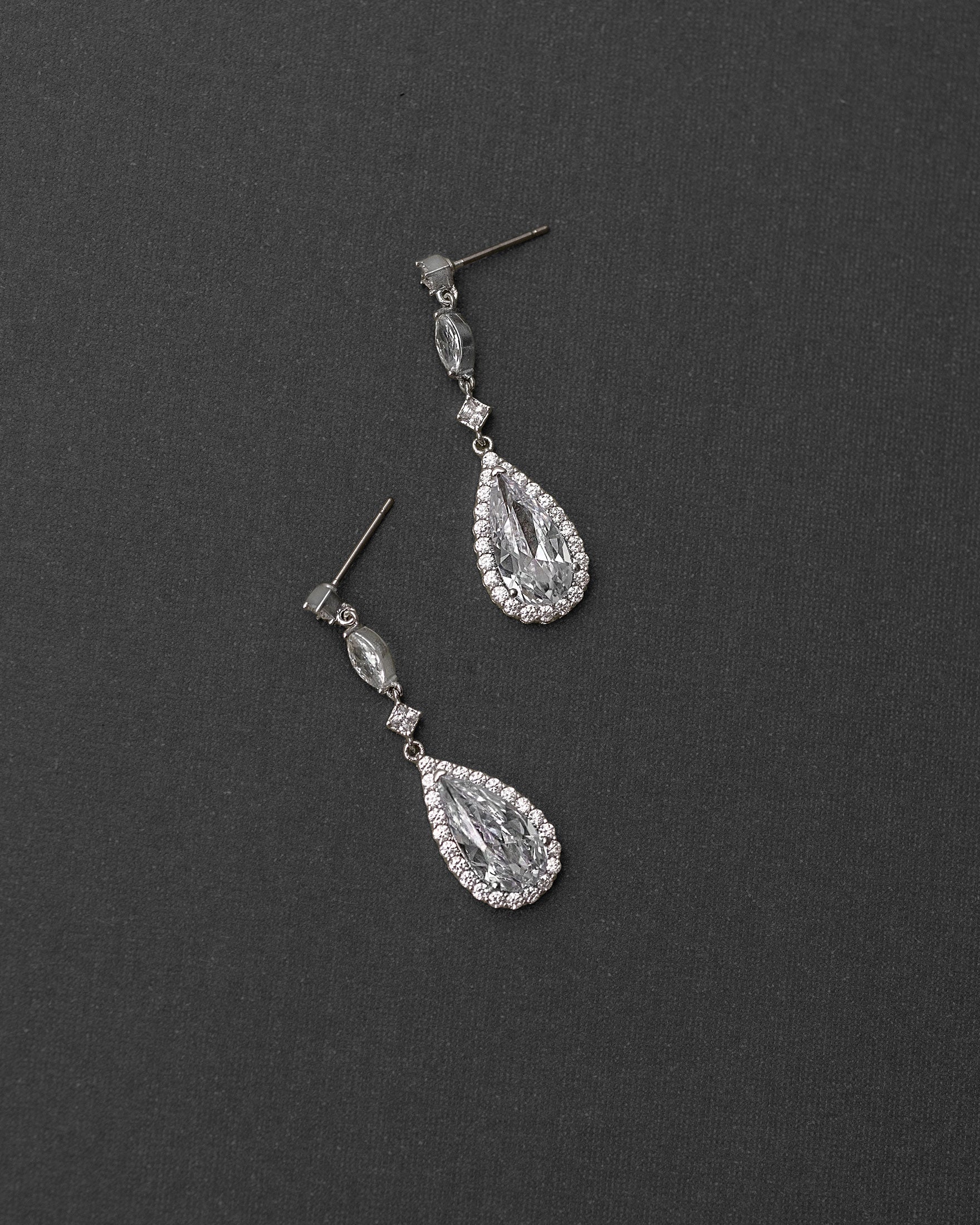 CZ Earrings of Pave Elongated Pear Drops Silver-Cassandra Lynne