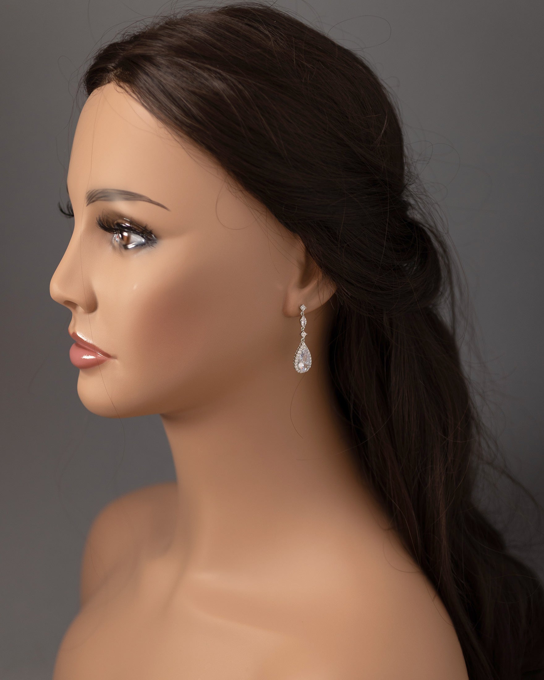 CZ Earrings of Pave Elongated Pear Drops Silver-Cassandra Lynne