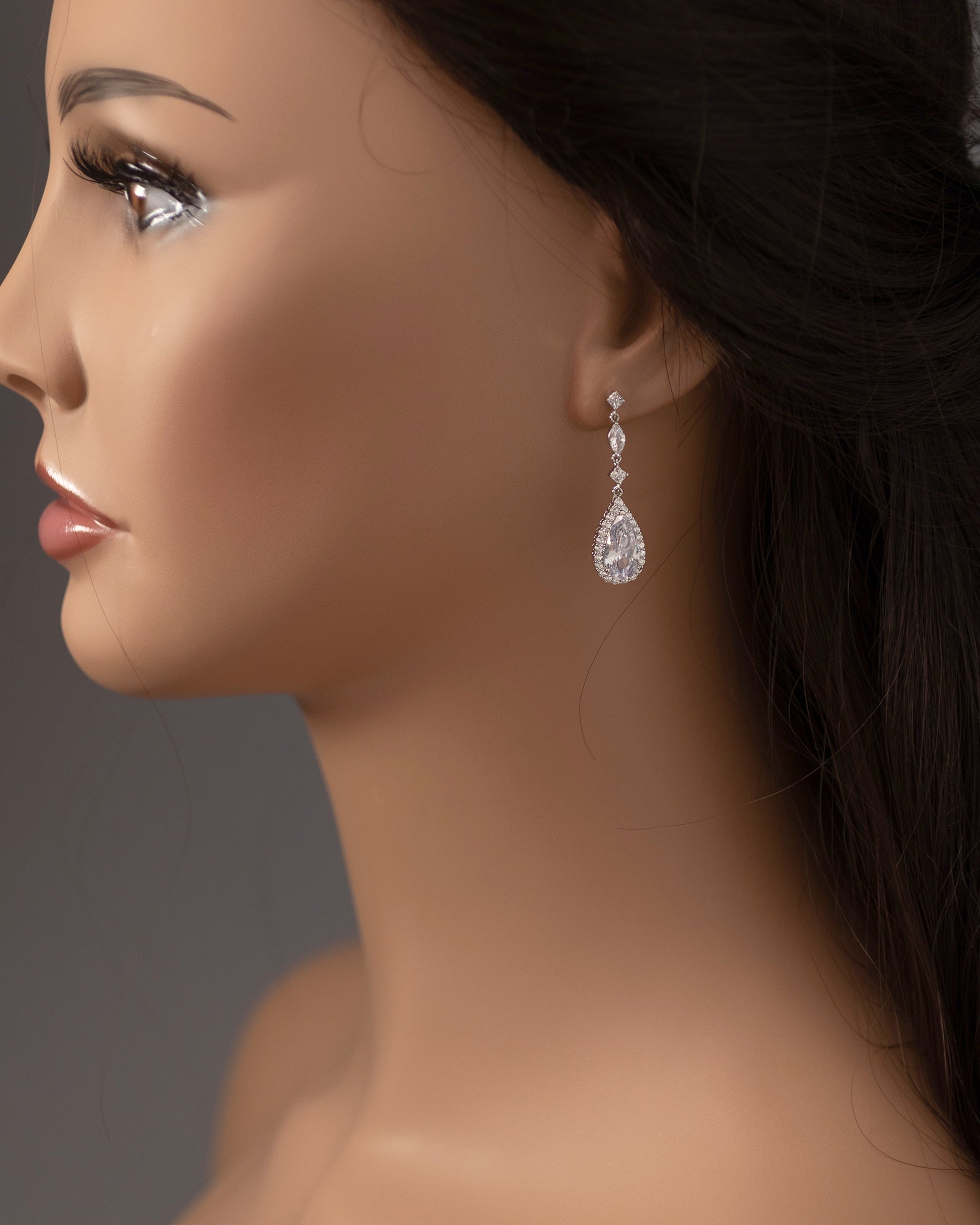 CZ Earrings of Pave Elongated Pear Drops Silver-Cassandra Lynne