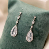 CZ Earrings of Pave Elongated Pear Drops Silver-Cassandra Lynne