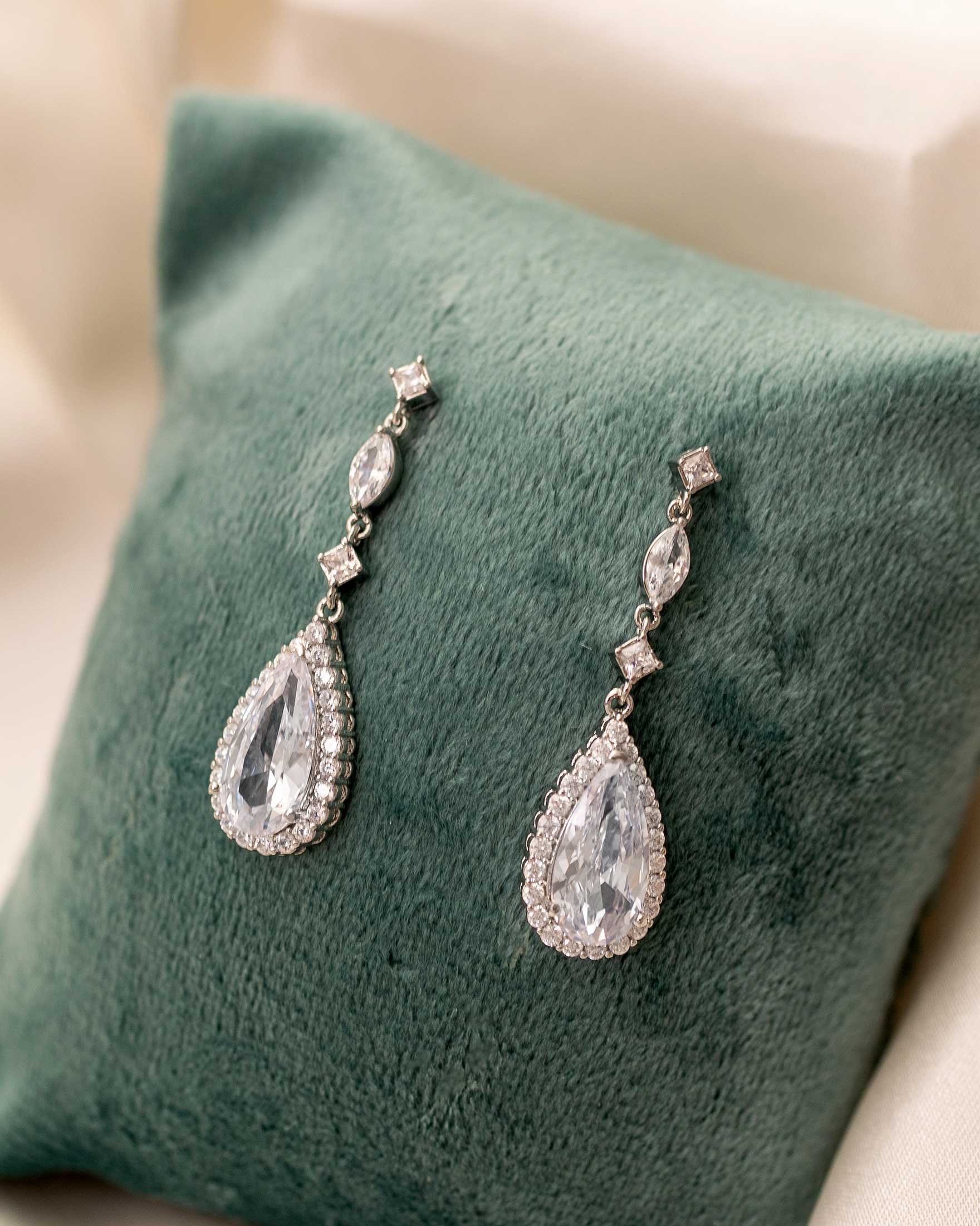 CZ Earrings of Pave Elongated Pear Drops Silver-Cassandra Lynne