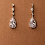 CZ Earrings of Pave Elongated Pear Drops Silver-Cassandra Lynne