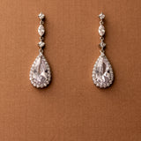 CZ Earrings of Pave Elongated Pear Drops Silver-Cassandra Lynne