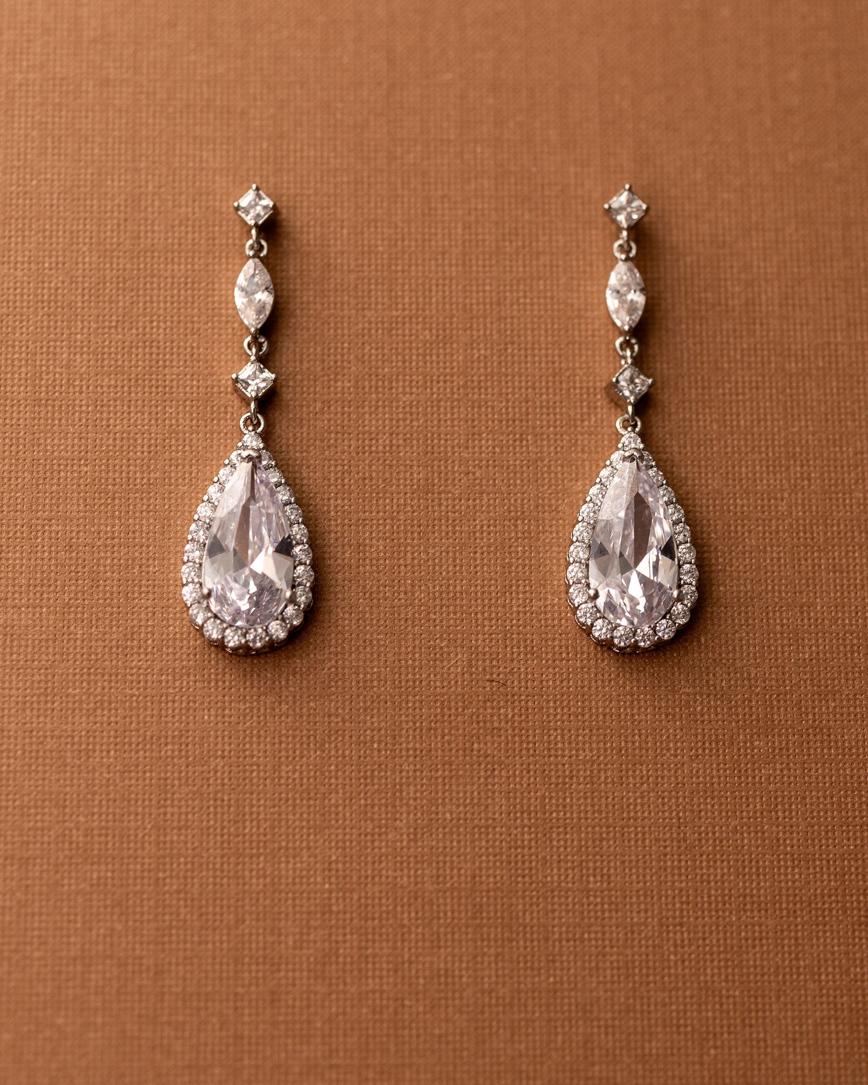 CZ Earrings of Pave Elongated Pear Drops Silver-Cassandra Lynne